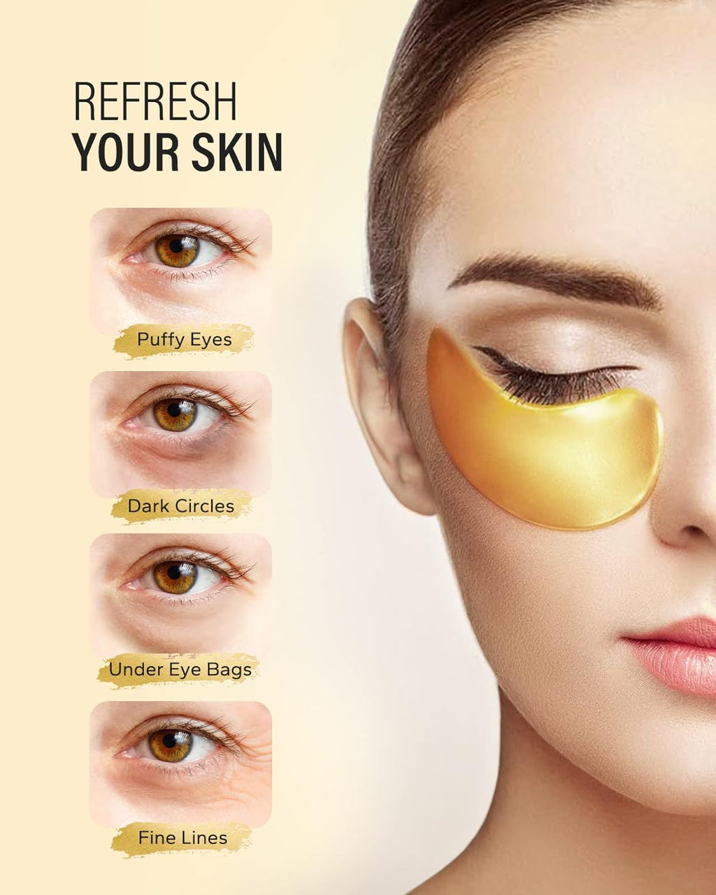 Maskiss 24k Gold Under Eye Patches (25 Pairs), eye mask, Collagen Skin Care