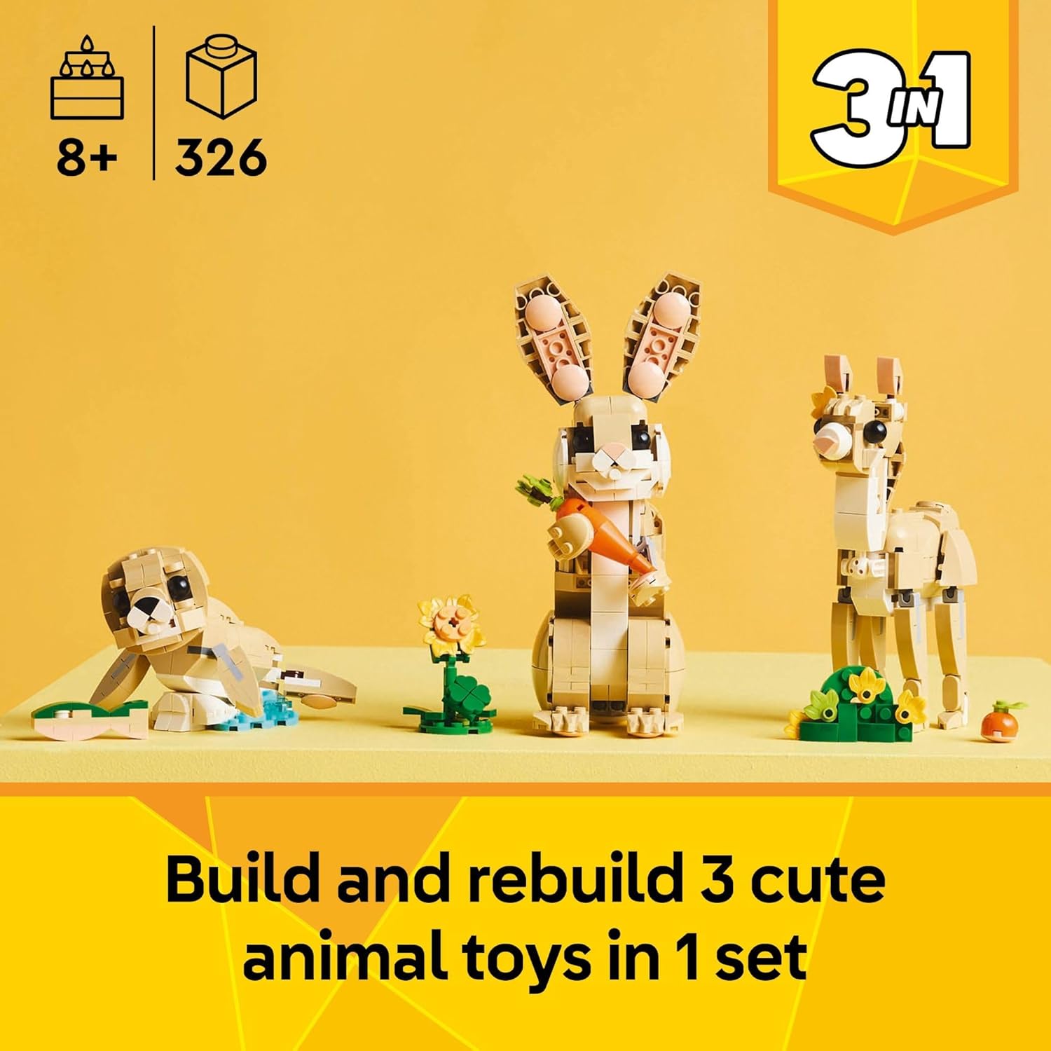 LEGO Creator 3 in 1 Cute Bunny Toy - Building Toy Set with 3 Build Options