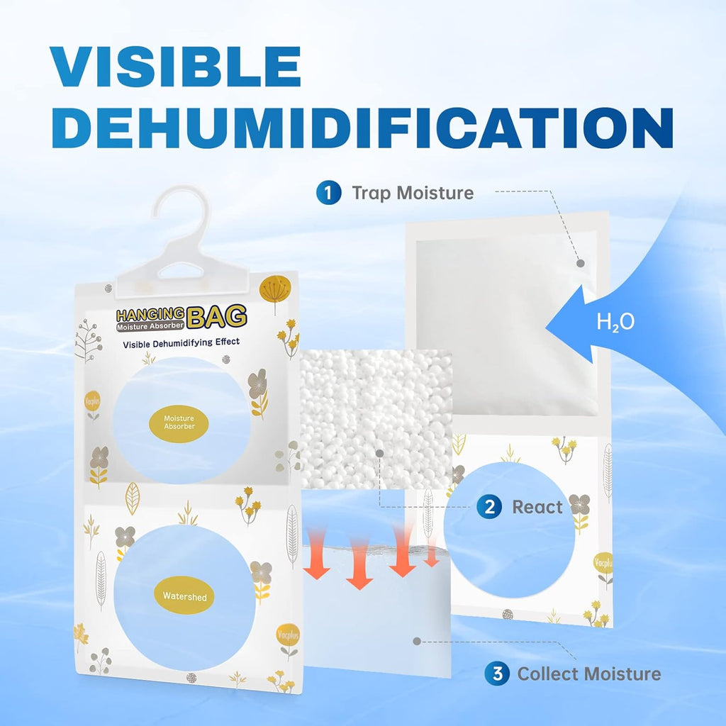 Vacplus Moisture Absorbers, Hanging Closet Dehumidifier Bags, Humidity Packs
