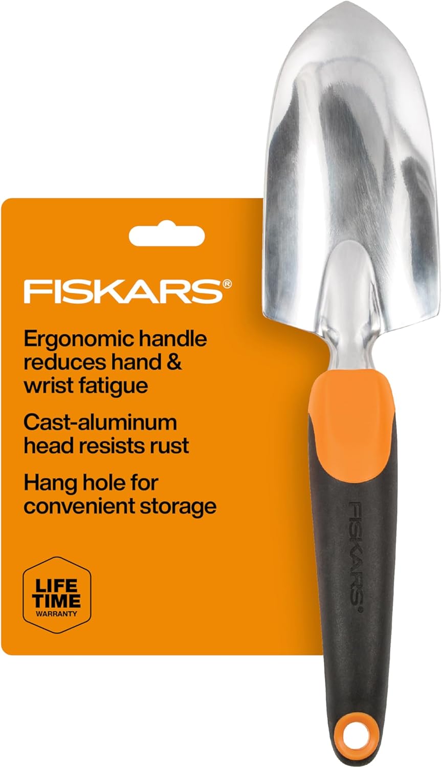 Fiskars Trowel, Heavy Duty Gardening Hand Tool with Hang Hole, For Digging