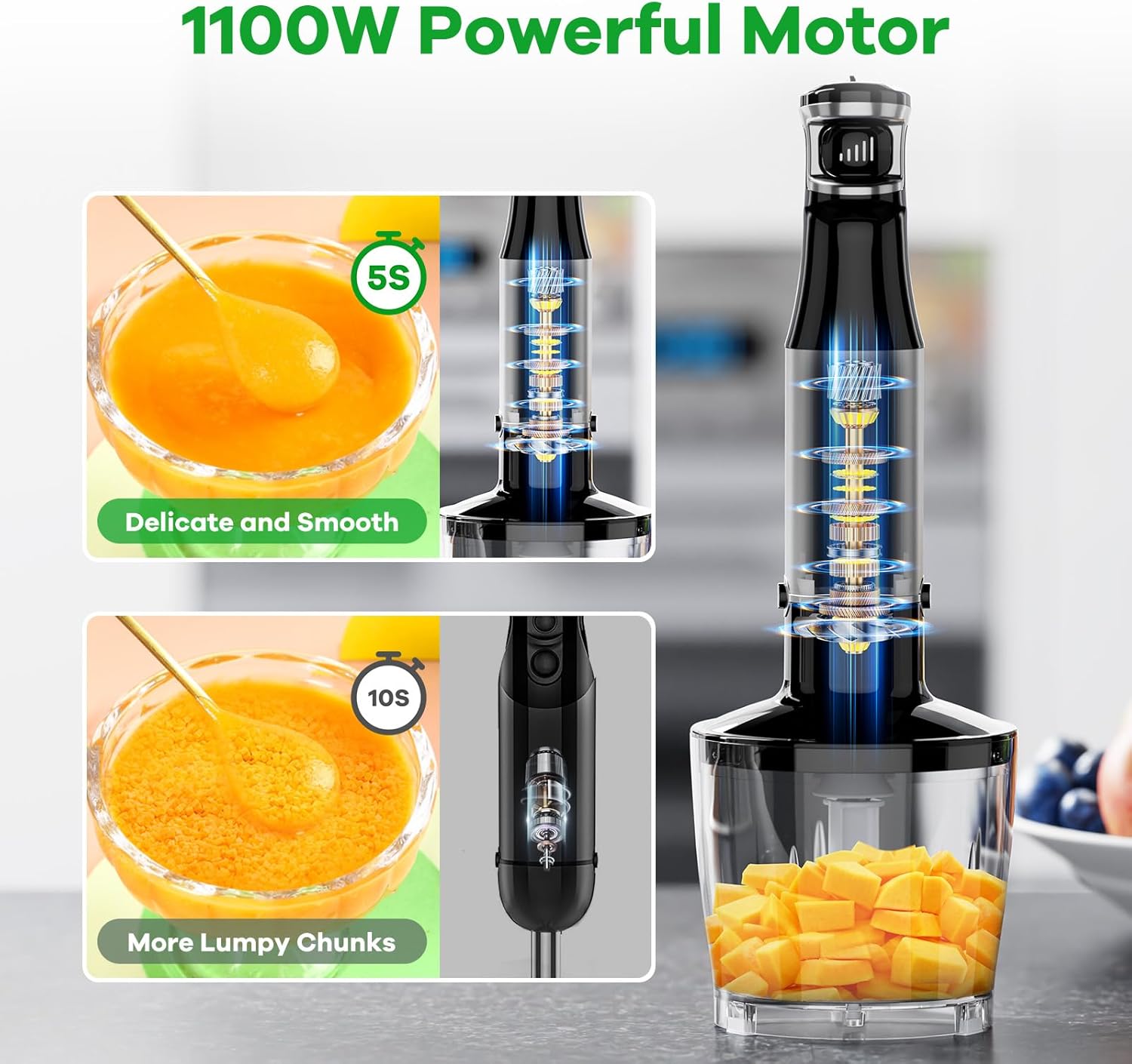 Turelar Immersion Blender Handheld Corded Hand Blenders Set 1100W, Trigger