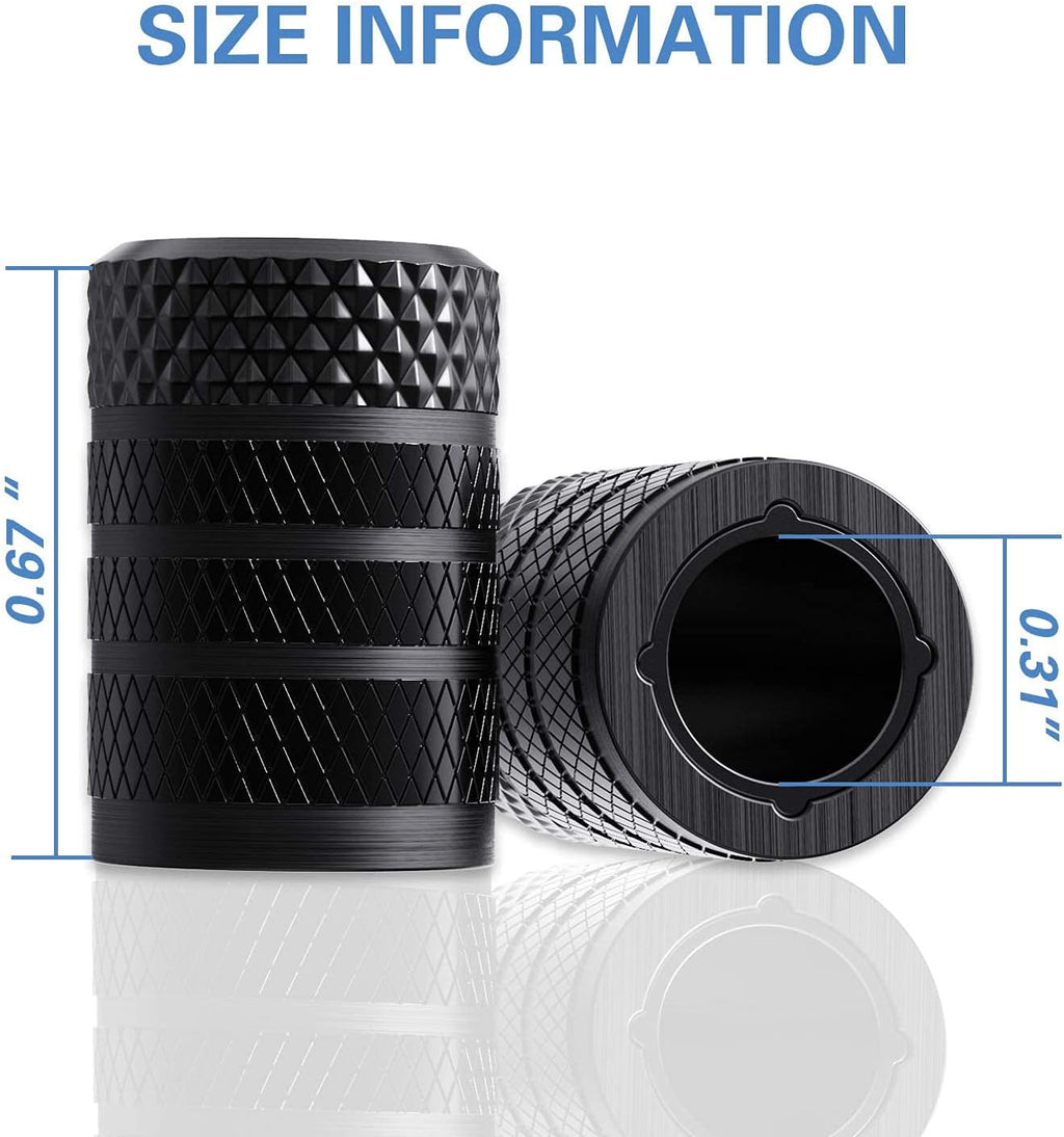 CKAuto Tire Valve Stem Caps, Black, 4 pcs/Pack, Anodized Aluminum Tire Valve