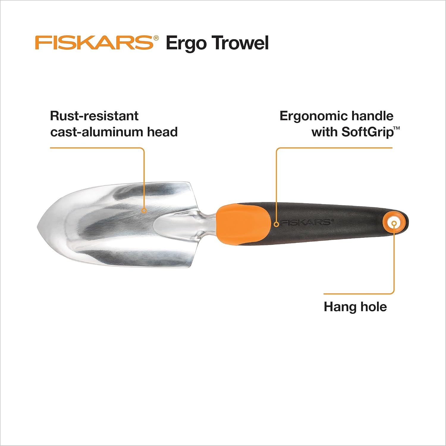 Fiskars Trowel, Heavy Duty Gardening Hand Tool with Hang Hole, For Digging