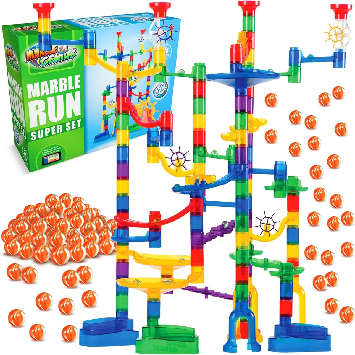 Marble Genius Marble Run Super Set, 150 Translucent Pieces, STEM Toy
