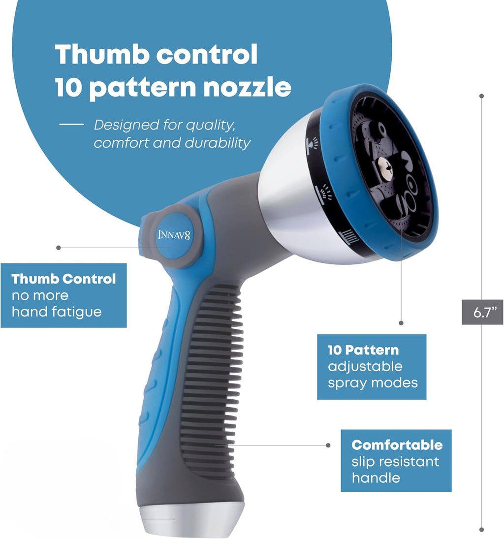 INNAV8 Garden Hose Nozzle Heavy Duty - Features 10 Spray Patterns, THUMB