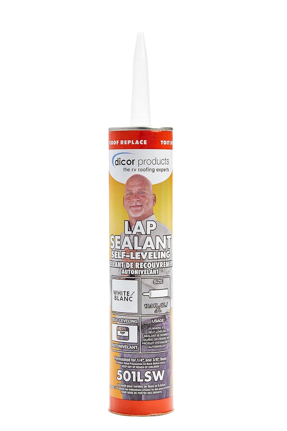 Dicor 501LSW-1 Epdm Self-Leveling Lap Sealant-10.3 Oz. Tube, White, 10.3