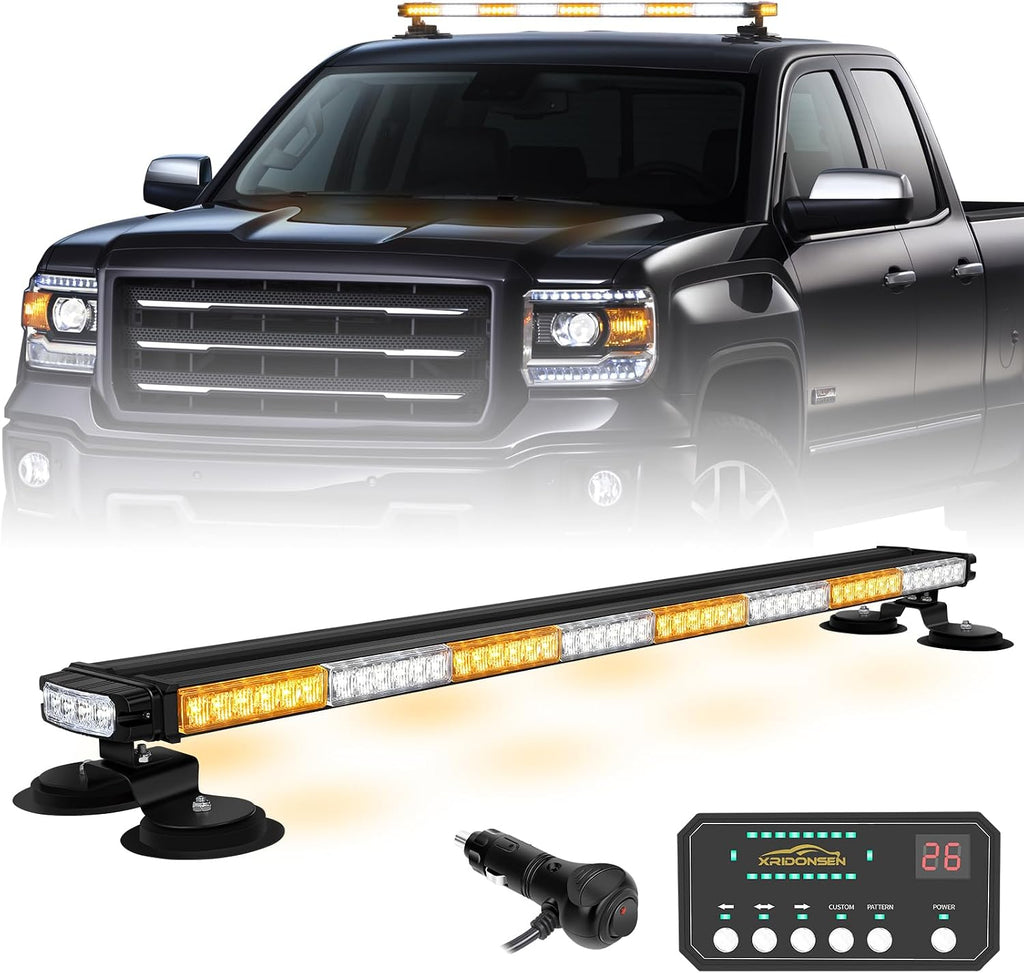 37" 104 LED Roof Strobe Light Bar, Top Amber White Strobe Lights
