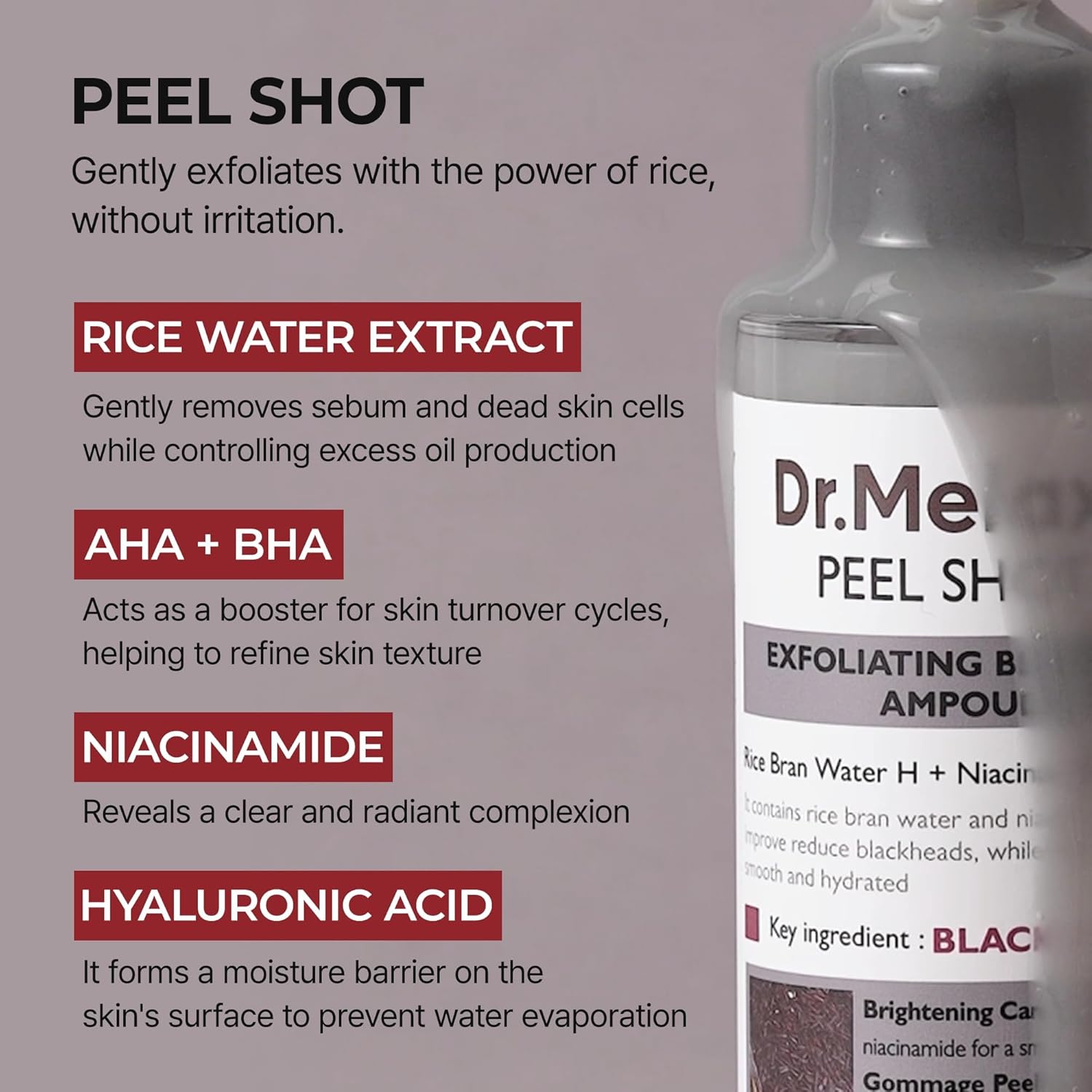 Dr.Melaxin Peel Shot Glow Black Rice Peeling Ampoule 80ml, Dead Skin Remover