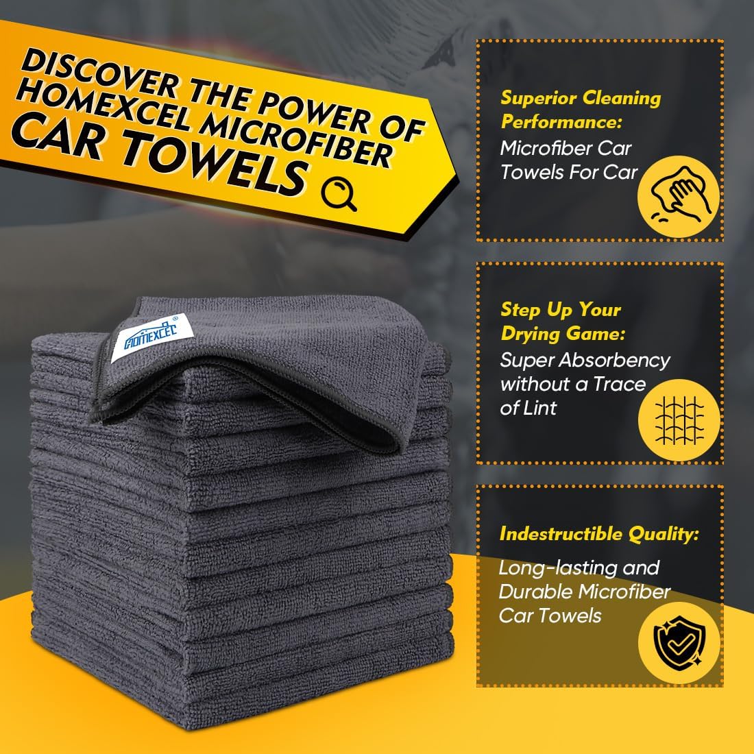 HOMEXCEL Microfiber Cleaning Cloth 12 Pack, 12.5 x 12.5 inch Microfiber