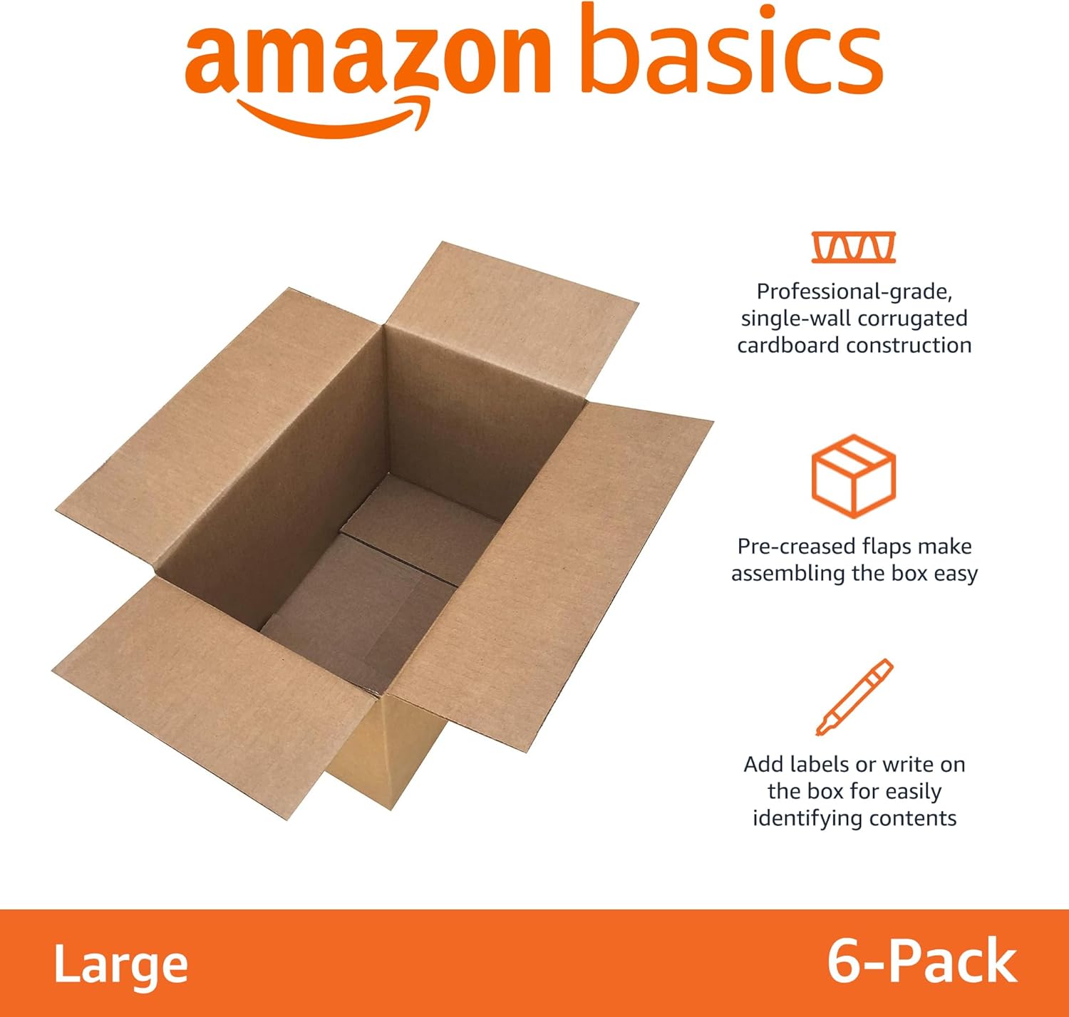 Amazon Basics Cardboard Moving Boxes for Packing and Shipping, Large Size