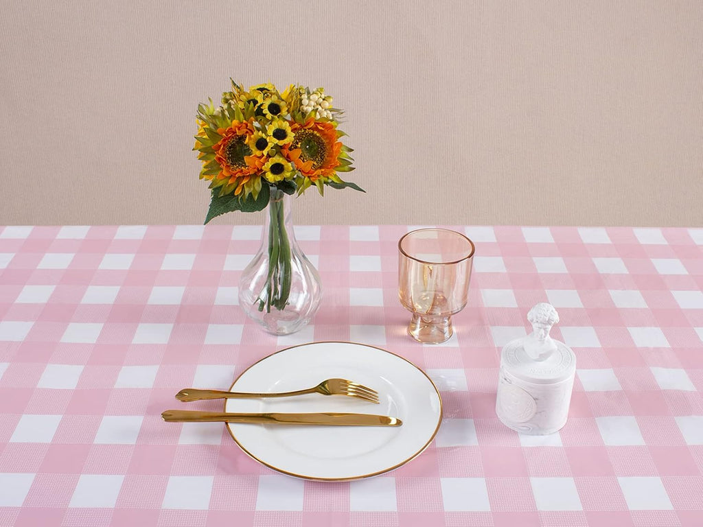 Kesfey 3 Packs Pink Gingham Tablecloth Pink and White Checkered Tablecloths