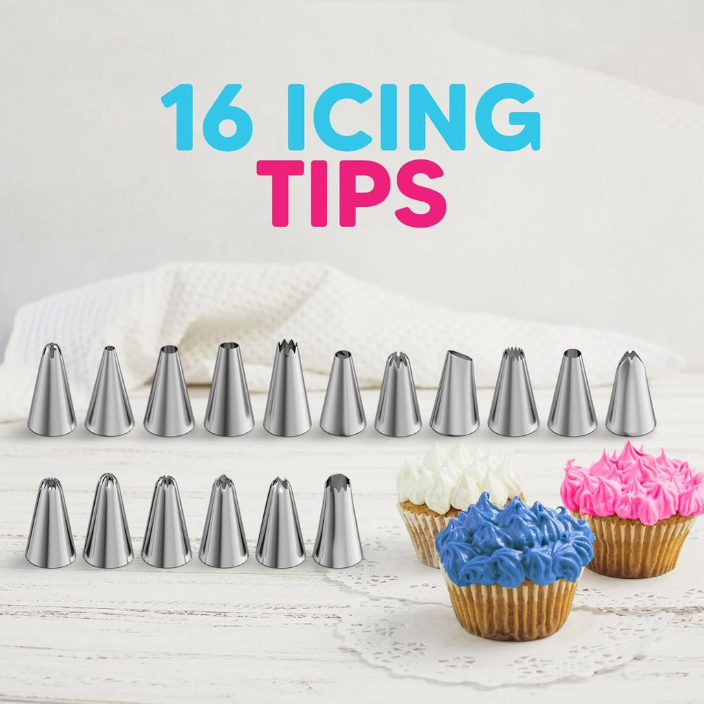 Riccle Piping Bags and Tips Set, 11.8 Inch 100 Anti Burst Piping Bags, 124