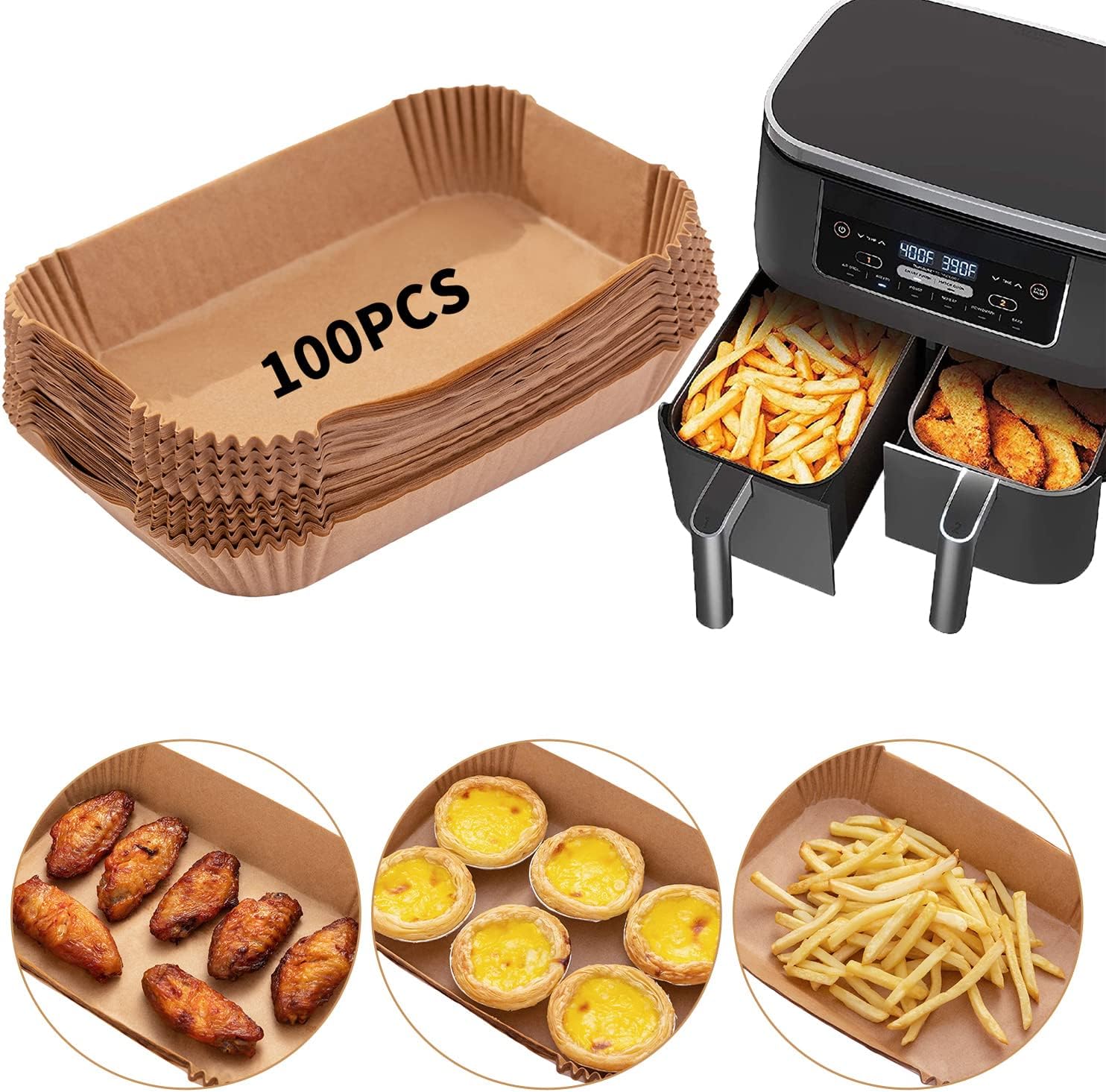 Air Fryer Disposable Paper Liner, 100PCS Food Grade Parchment Liners for