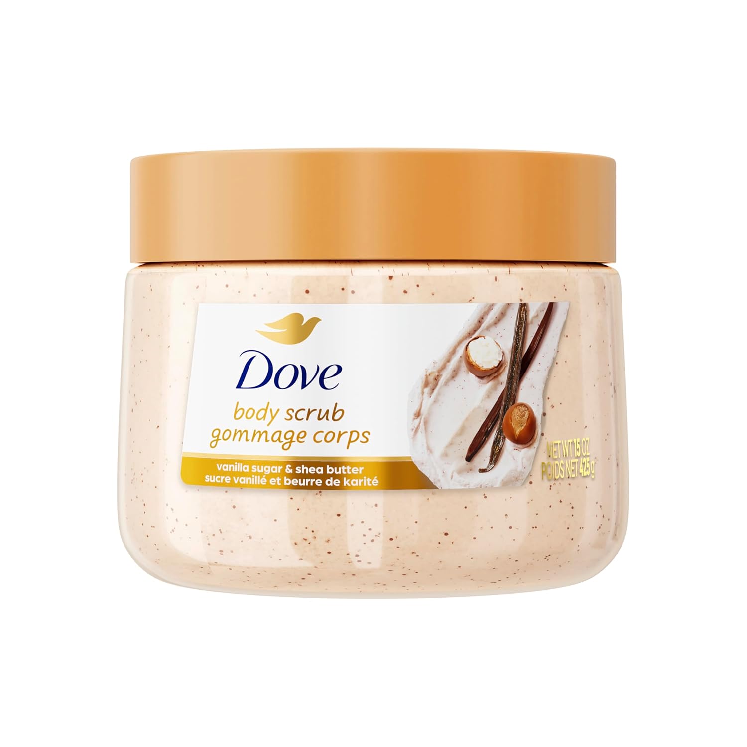 Dove Vanilla Sugar & Shea Butter Body Scrub Exfoliates and Deeply Nourishes
