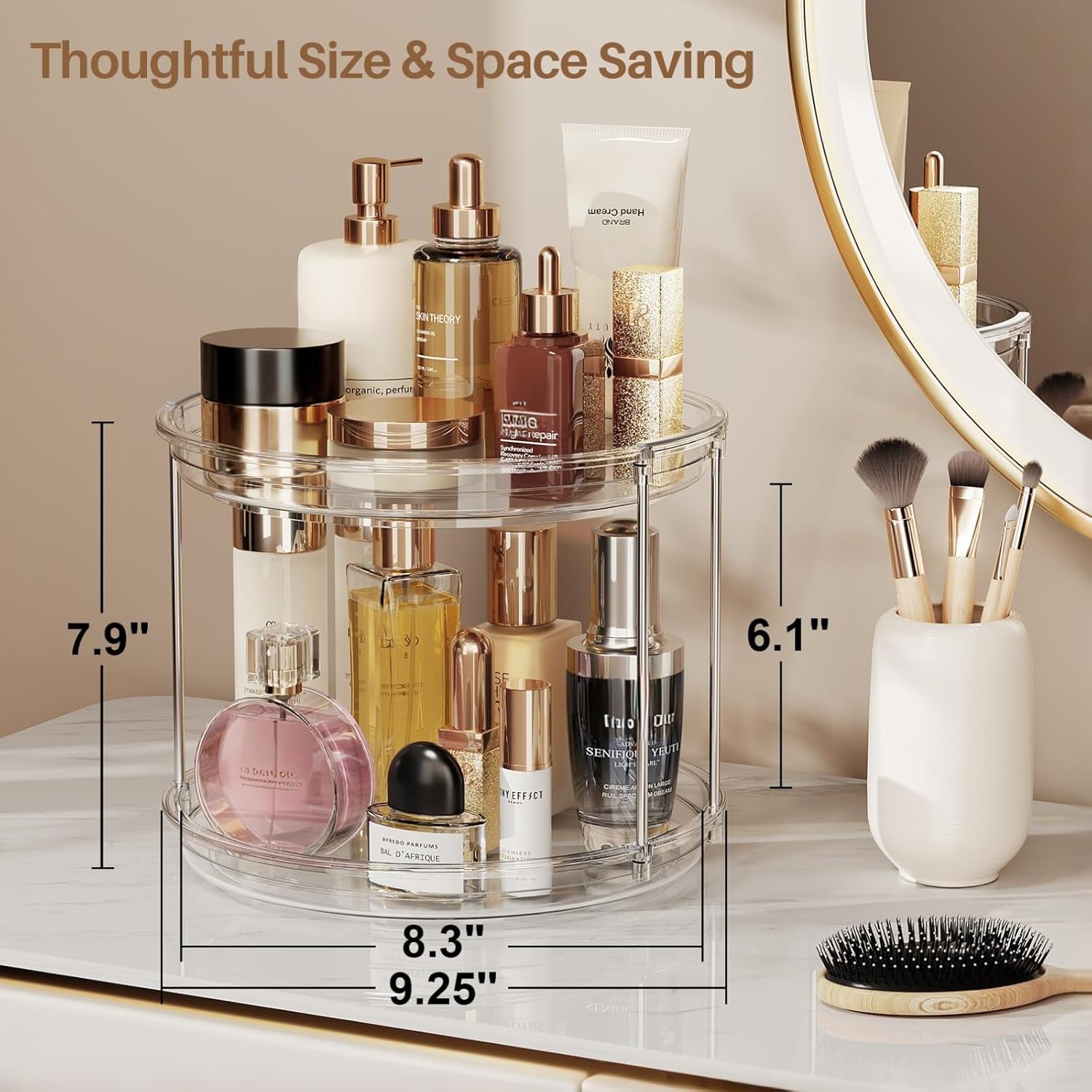 LAMU 2 Tier Lazy Susan Turntable Organizer 9.25'' Rotating Spice Rack