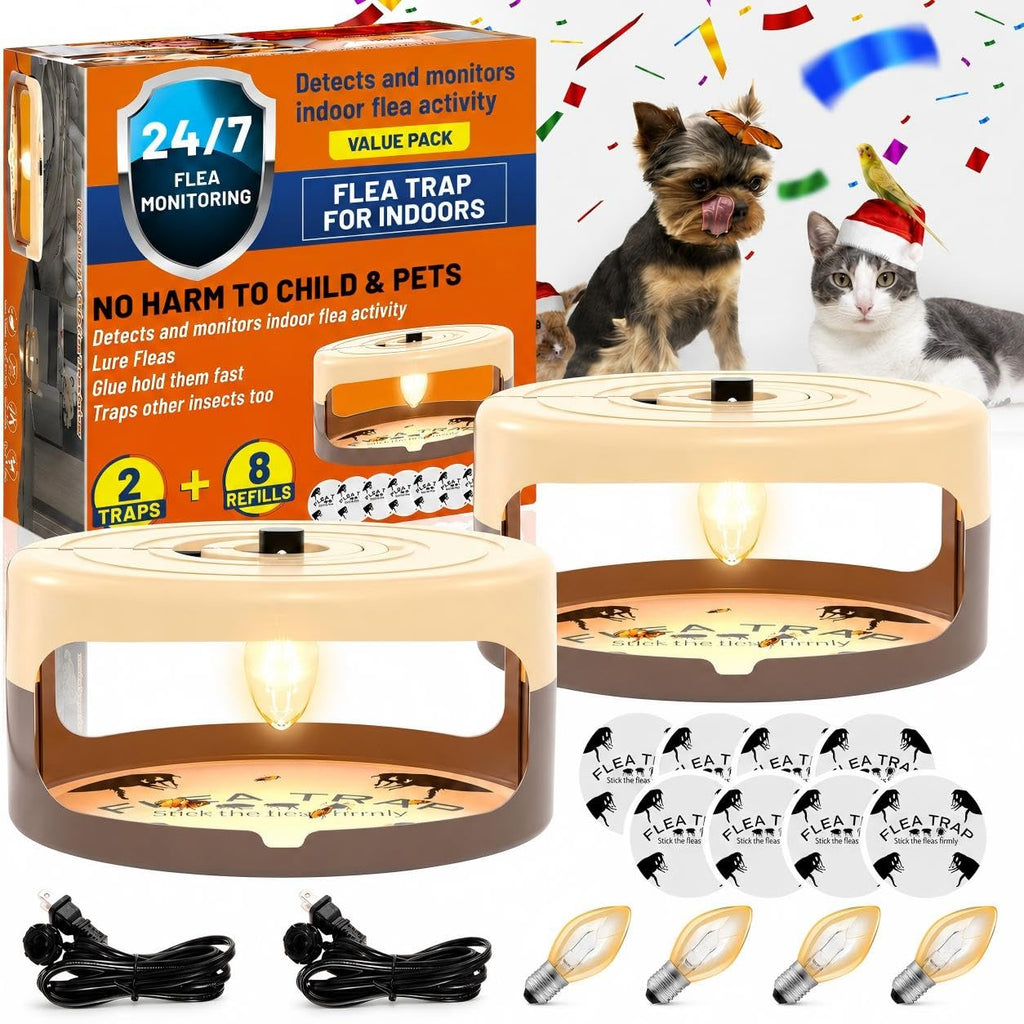 2 Pack Flea Traps for Inside Your Home, Indoor Flea Traps with 8 Sticky Pads