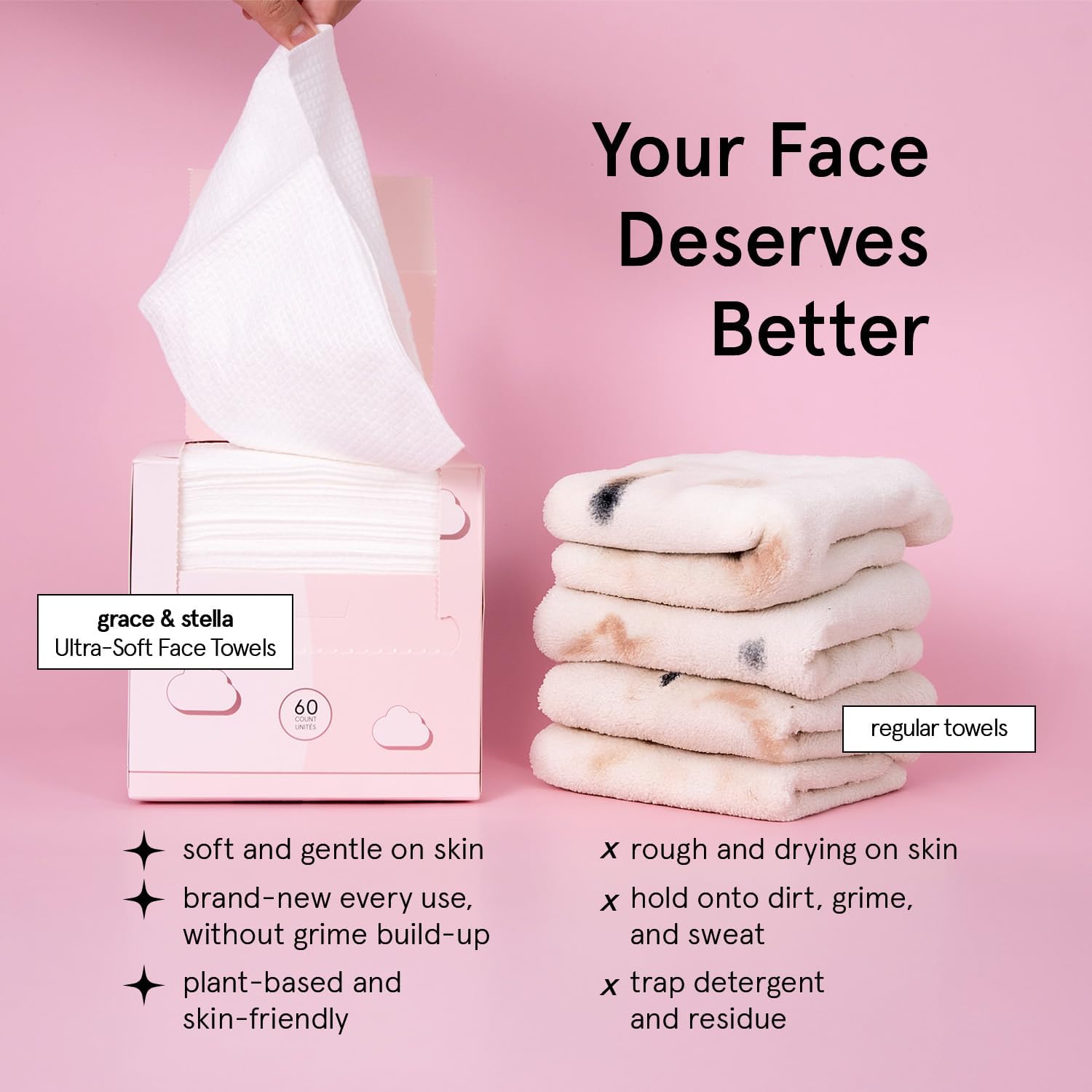 grace & stella Face Towels Disposable - Travel Essentials - Ultra-Soft &