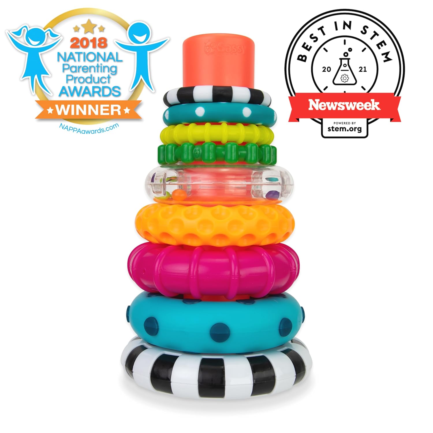 Sassy Stacks of Circles Stacking Ring STEM Learning Toy, Age 6+ Months