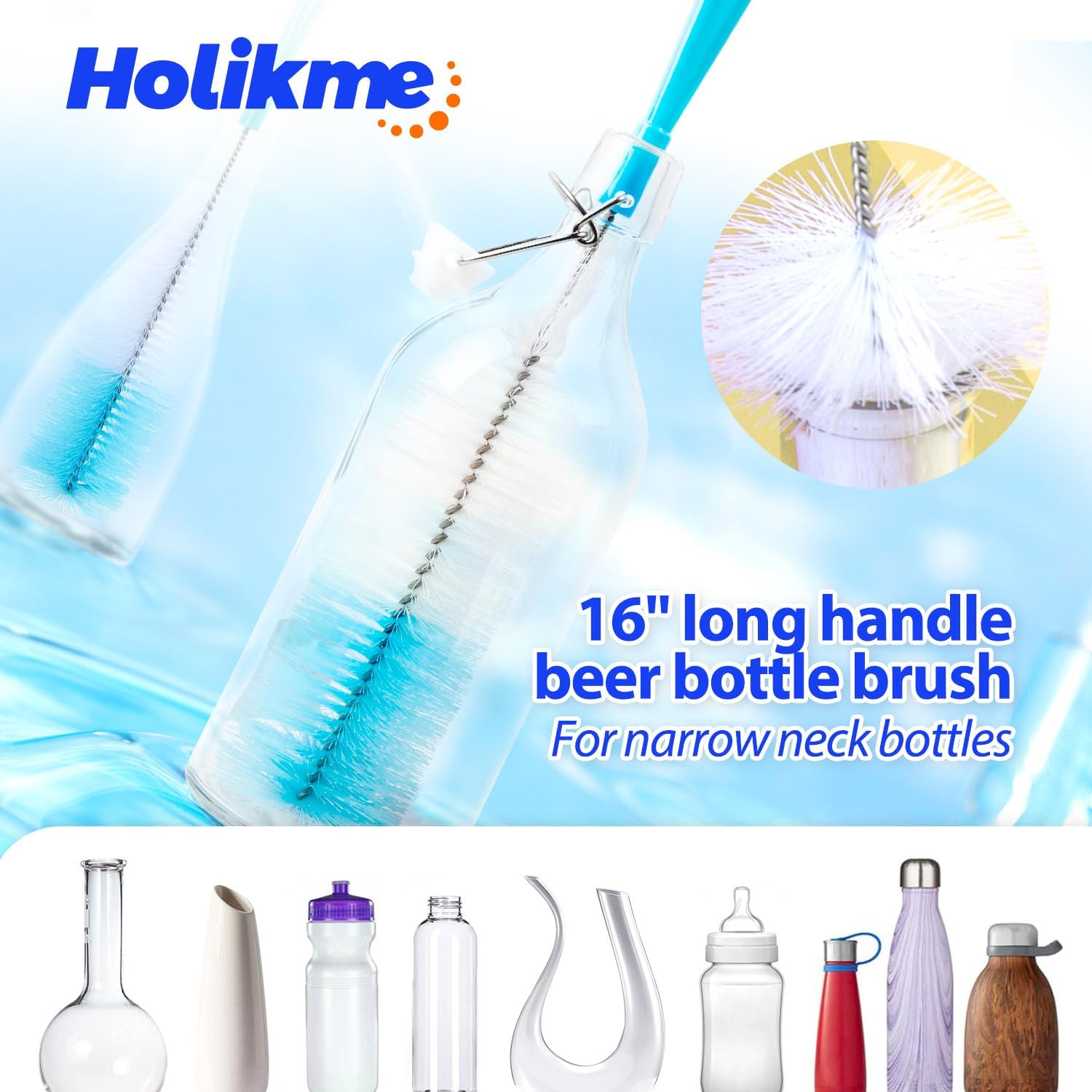 Holikme Bottle Brush Tube Cleaning Lab Set with Long Handle, Cup Cleaner for