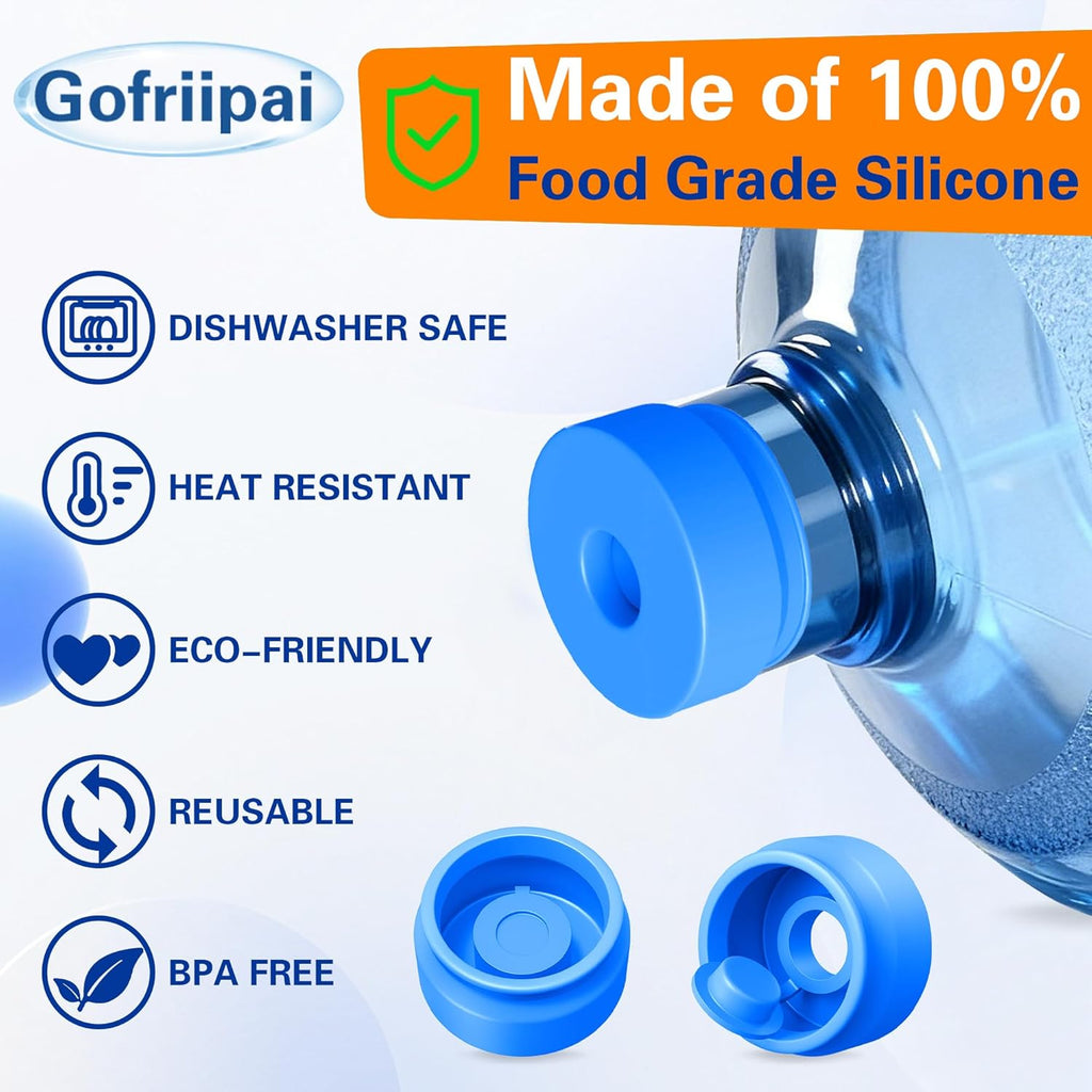 Gofriipai 3 and 5 Gallon Water Jug Cap, Silicone Reusable Replacement Cap