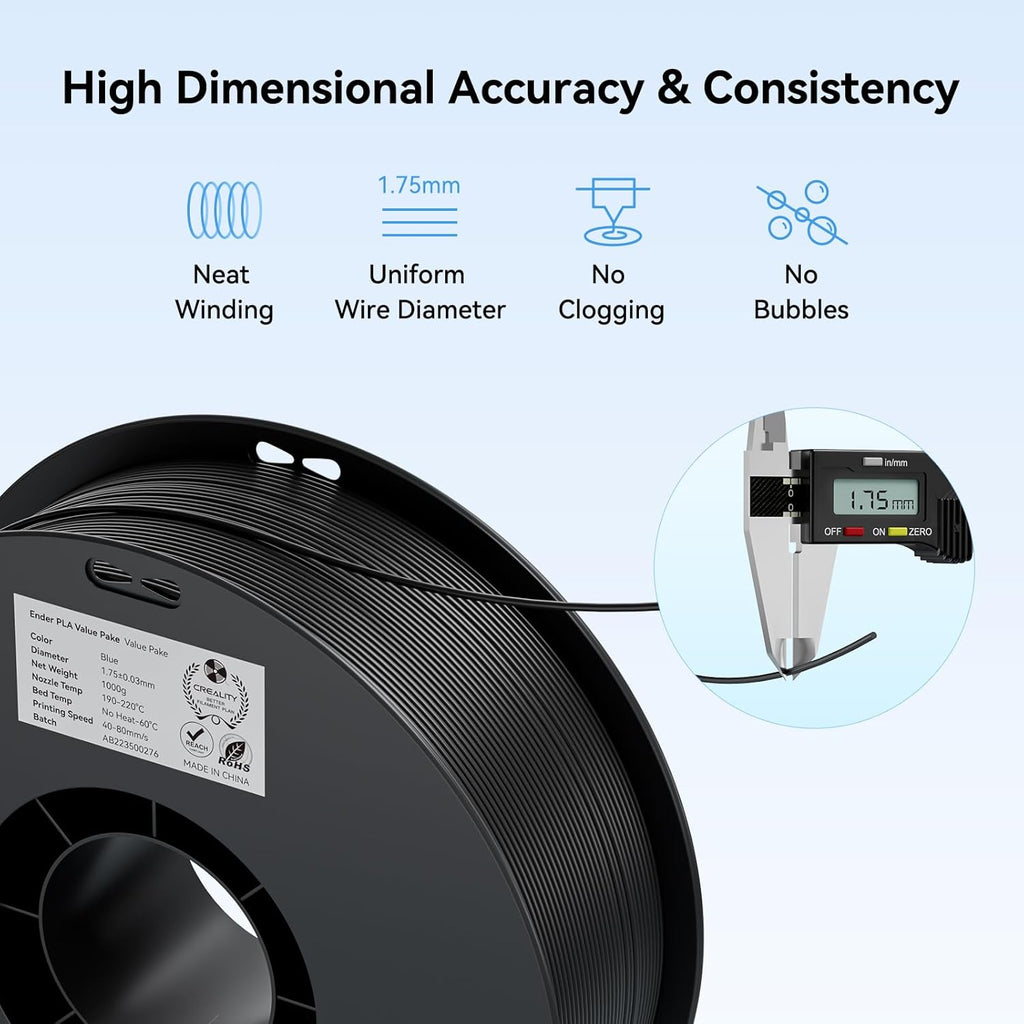 Creality 2kg Black & White PLA 1.75mm Filament Bundle for 3D Printing with