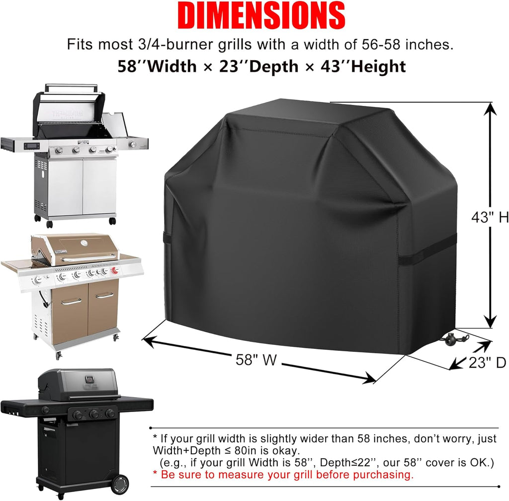 Grill Cover, 58 inch BBQ Gas Grill Cover for Outdoor Grill, Waterproof