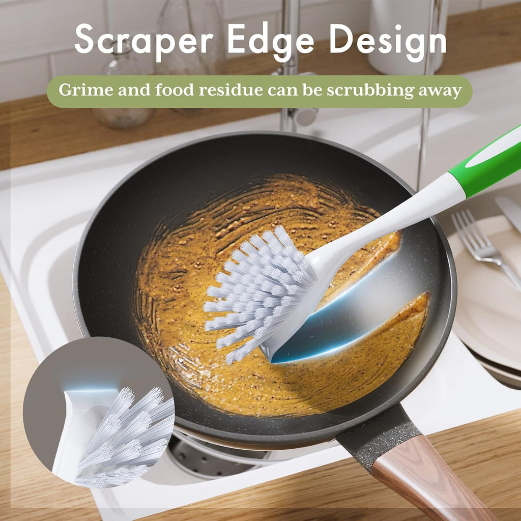 Amazer Dish Brush with Handle, 2 Pack Kitchen Scrub Brushes for Cleaning