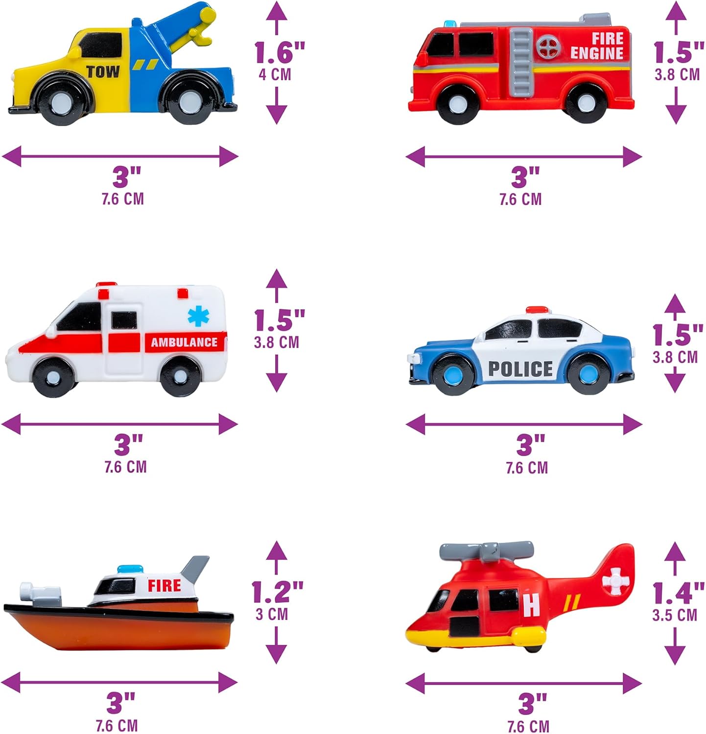 Tub Workså¨ Emergency‰ã¢ Cars Light Up Bath Toys, 6 Pack