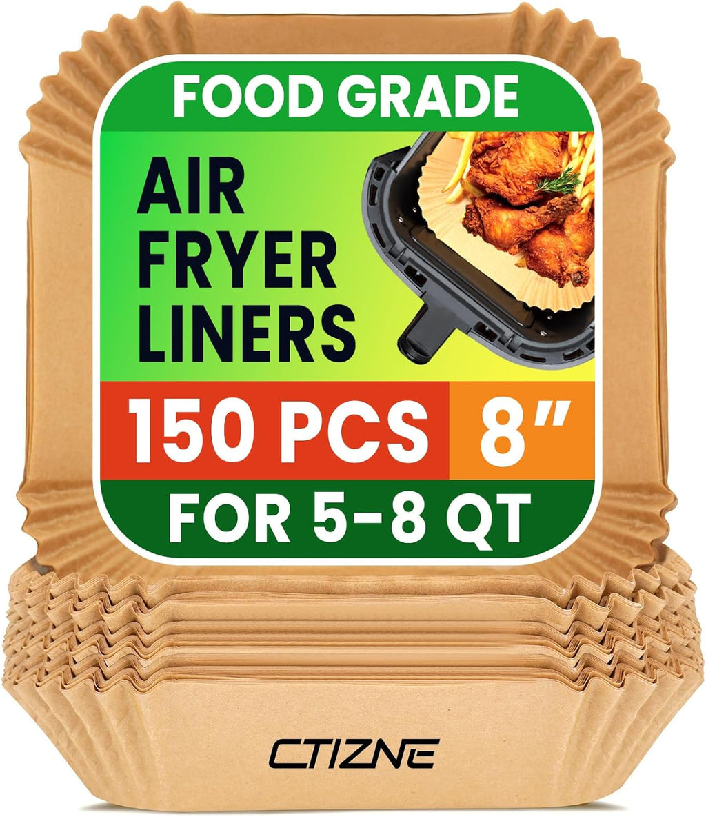 Air Fryer Liners Disposable, 150Pcs 8" Square Food Grade Material Unbleached