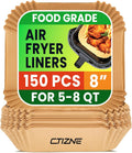 Air Fryer Liners Disposable, 150Pcs 8" Square Food Grade Material Unbleached