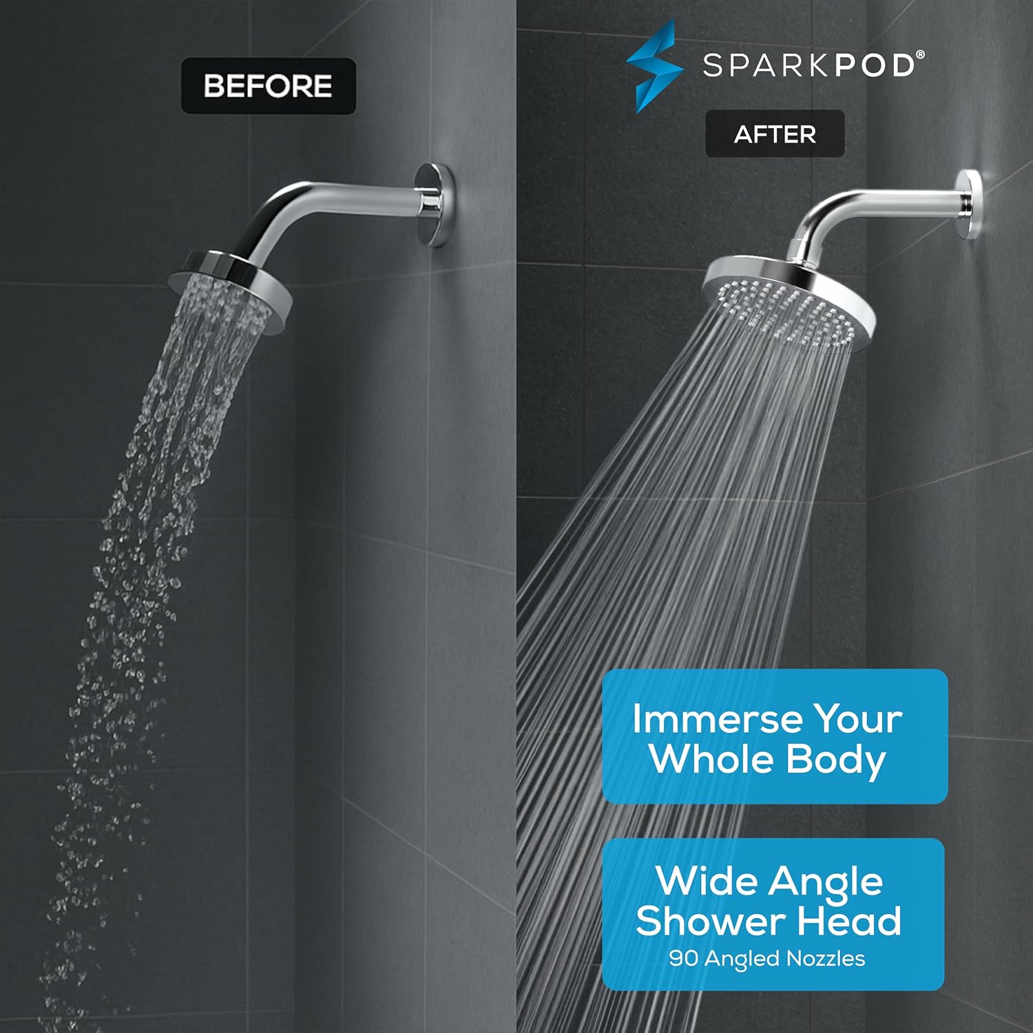 SparkPod Shower Head - High Pressure Rain - Premium Quality Luxury Design