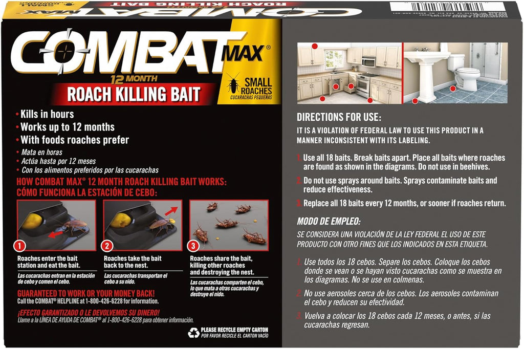 Combat Max 12 Month Roach Killing Bait, Small Roach Bait Station