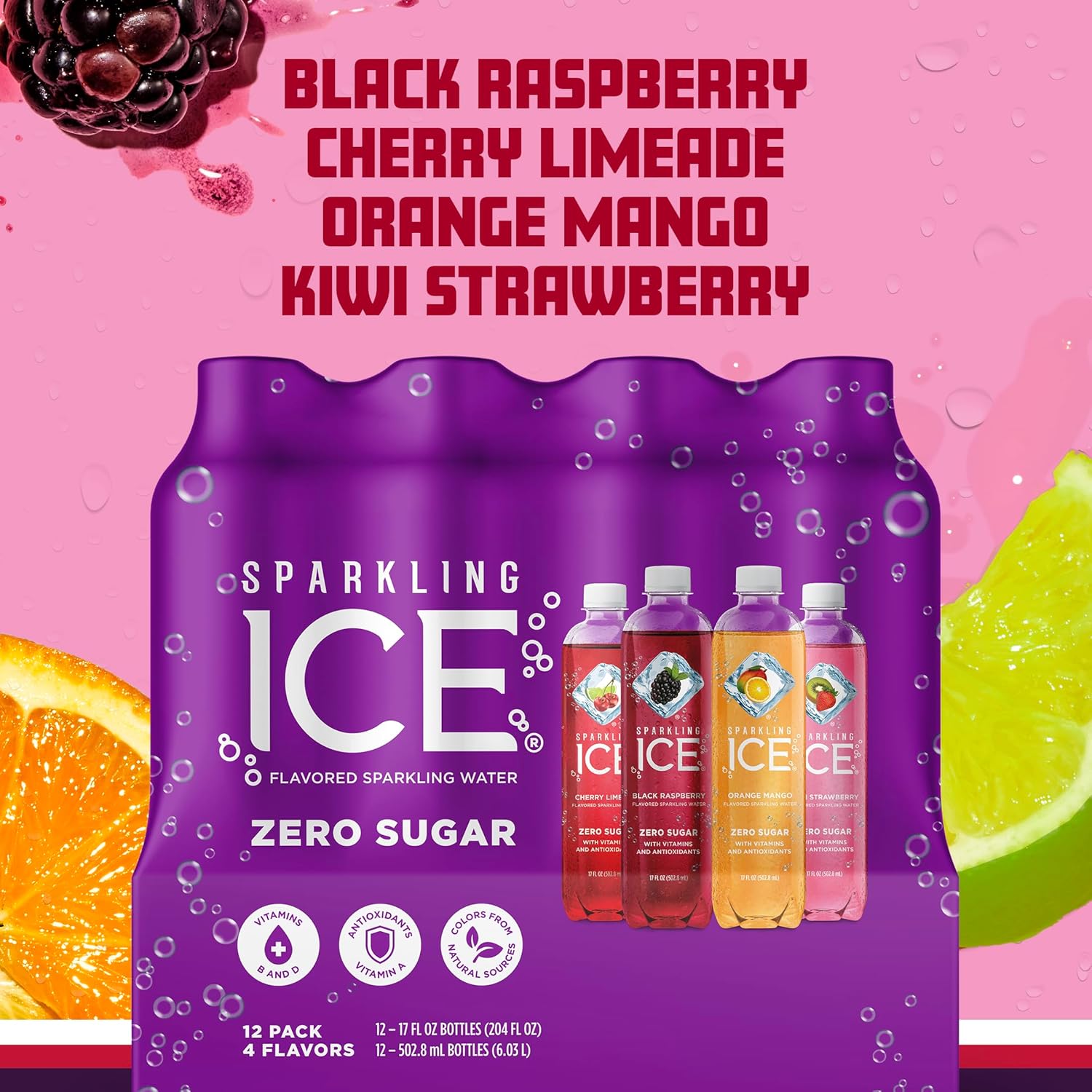 Sparkling Ice Purple Variety Pack, Flavored Water, Zero Sugar, with Vitamins