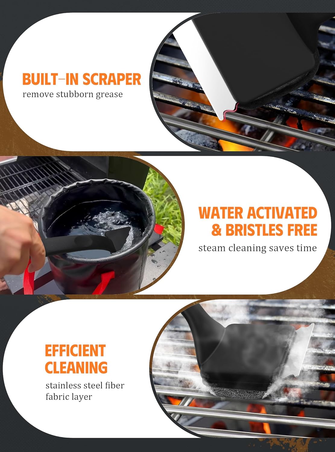 MEKER Grill Brush Bristle Free, Grill Cleaner Brush with 5 BBQ Replacement
