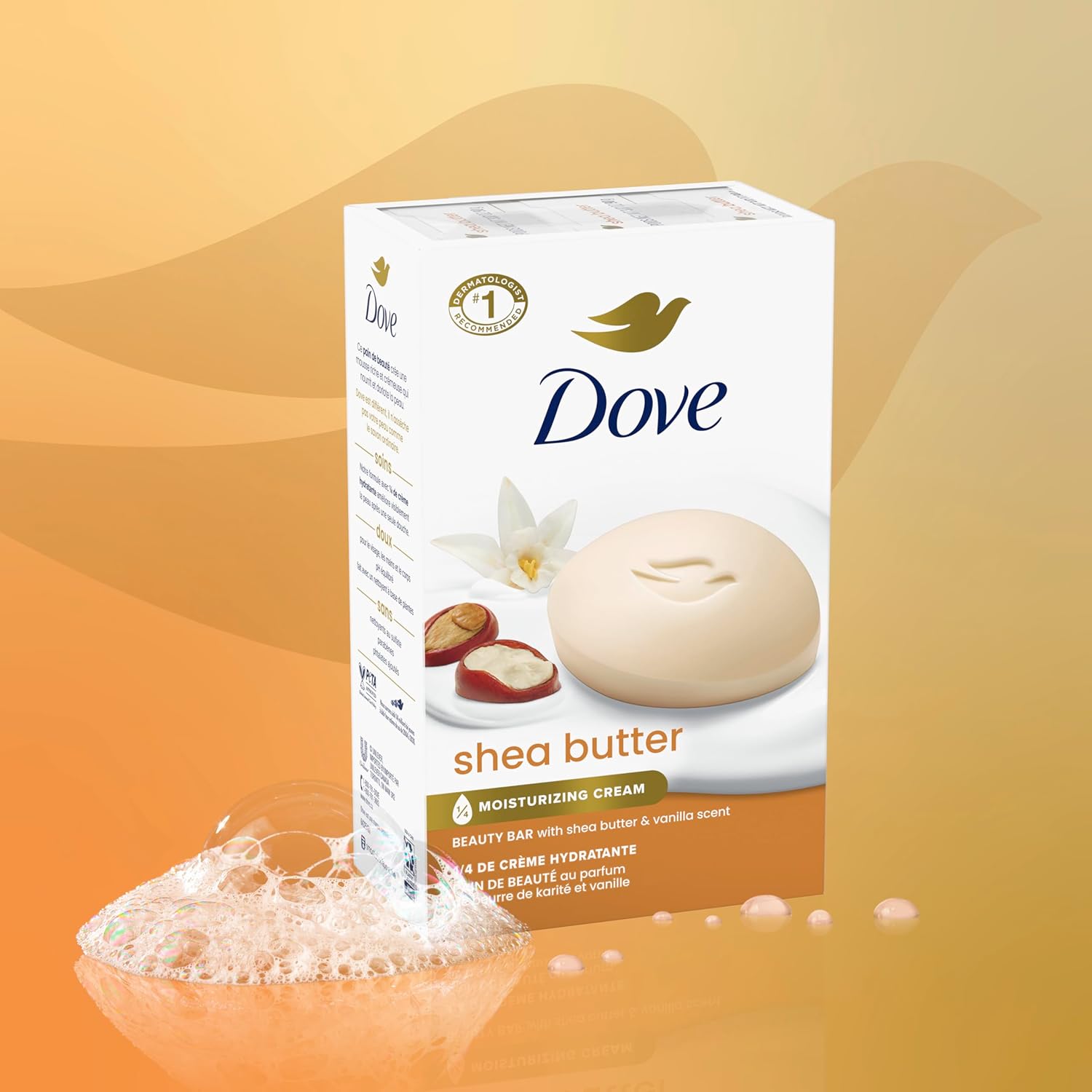 Dove Beauty Bar Soap Shea Butter, 8 Bars for Nourished, Radiant Skin