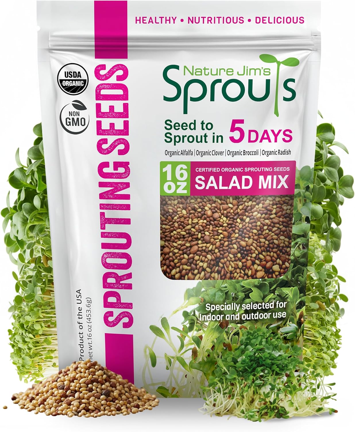 Nature Jim‰۪s Sprouts Organic Salad Mix ‰ÛÒ Non-GMO Microgreen Seeds, Perfect
