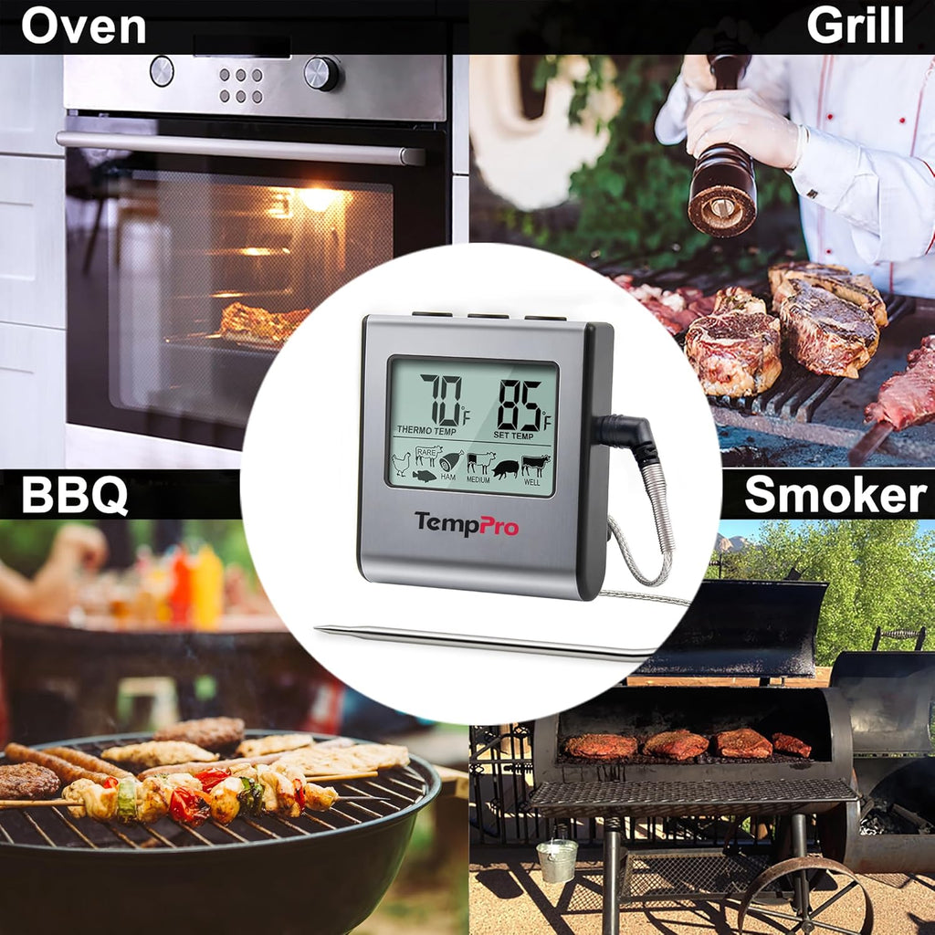 TempPro TP16 Large LCD Digital Cooking Food Meat Thermometer for Smoker Oven