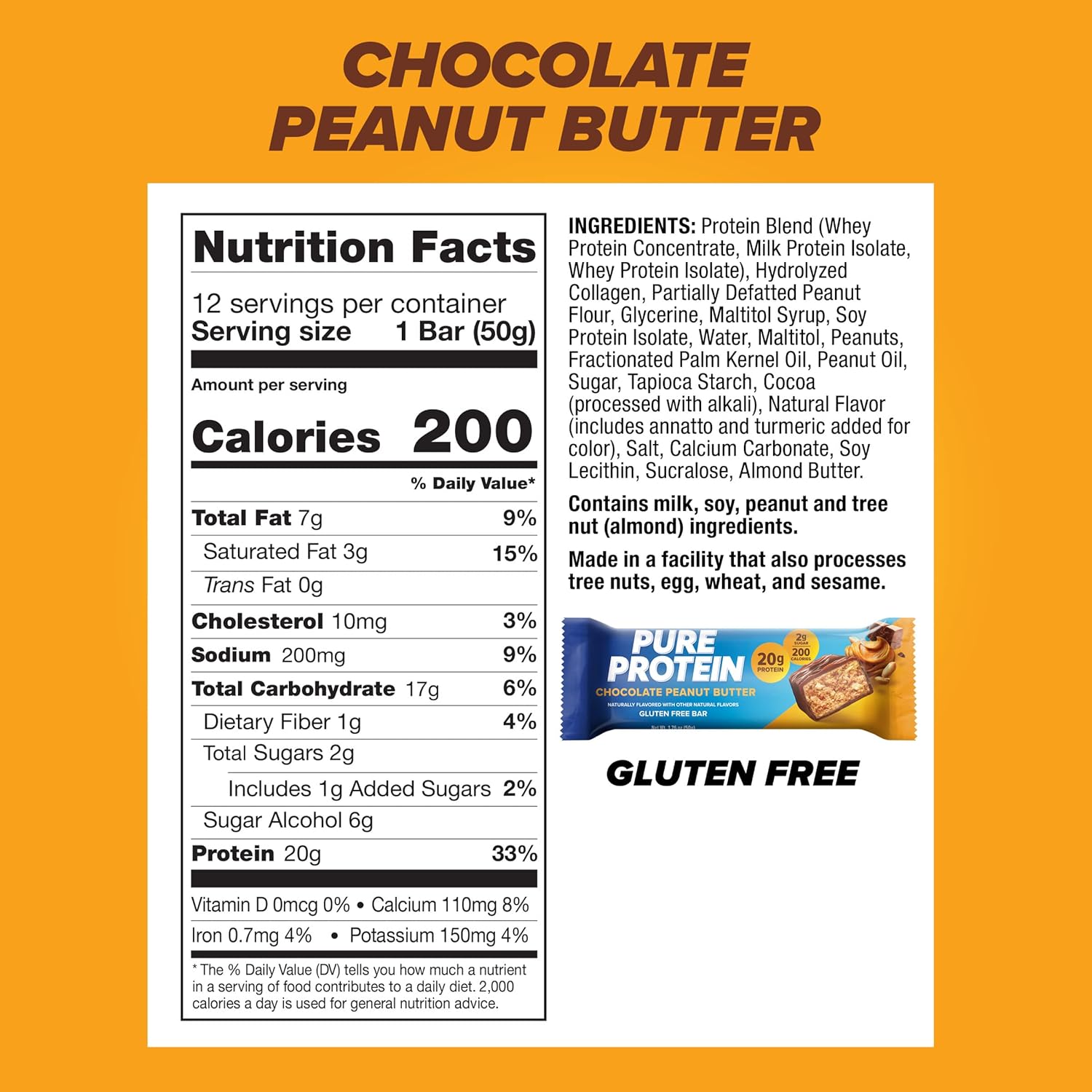 Pure Protein Chocolate Peanut Butter Protein Bars ‰ÛÒ 20g Protein, 3g Sugar