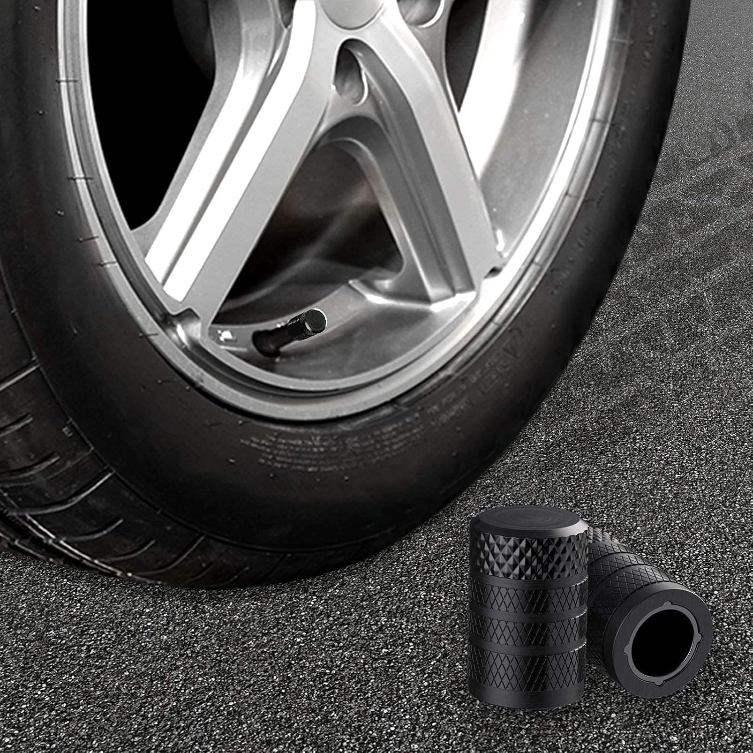 CKAuto Tire Valve Stem Caps, Black, 4 pcs/Pack, Anodized Aluminum Tire Valve
