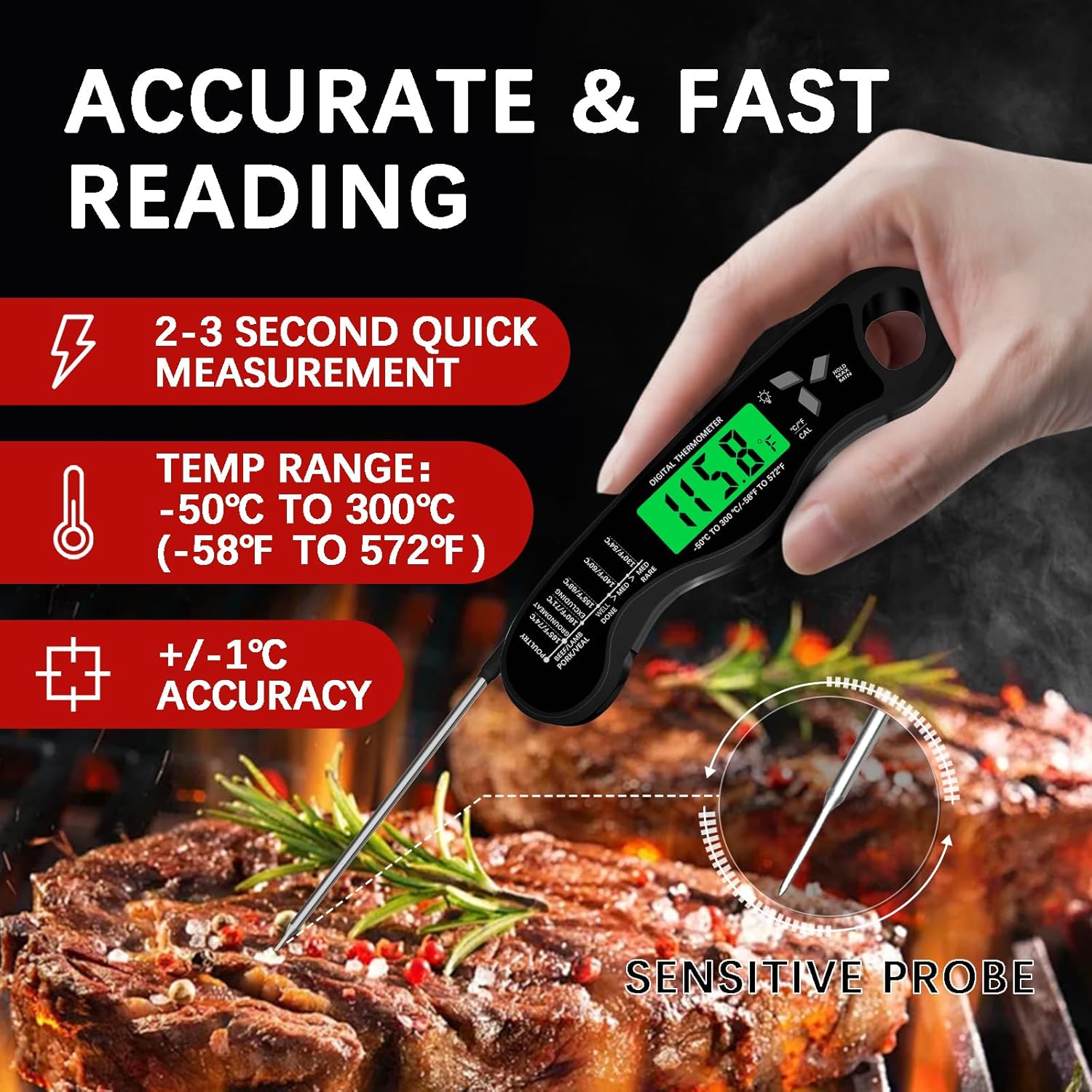 Meat Thermometer Digital•?ÎIP67 Waterproof Cooking Thermometer with