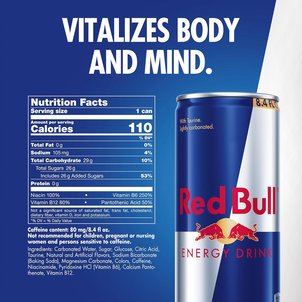 Red Bull Energy Drink with 80mg Caffeine plus Taurine & B Vitamins, 8.4 Fl