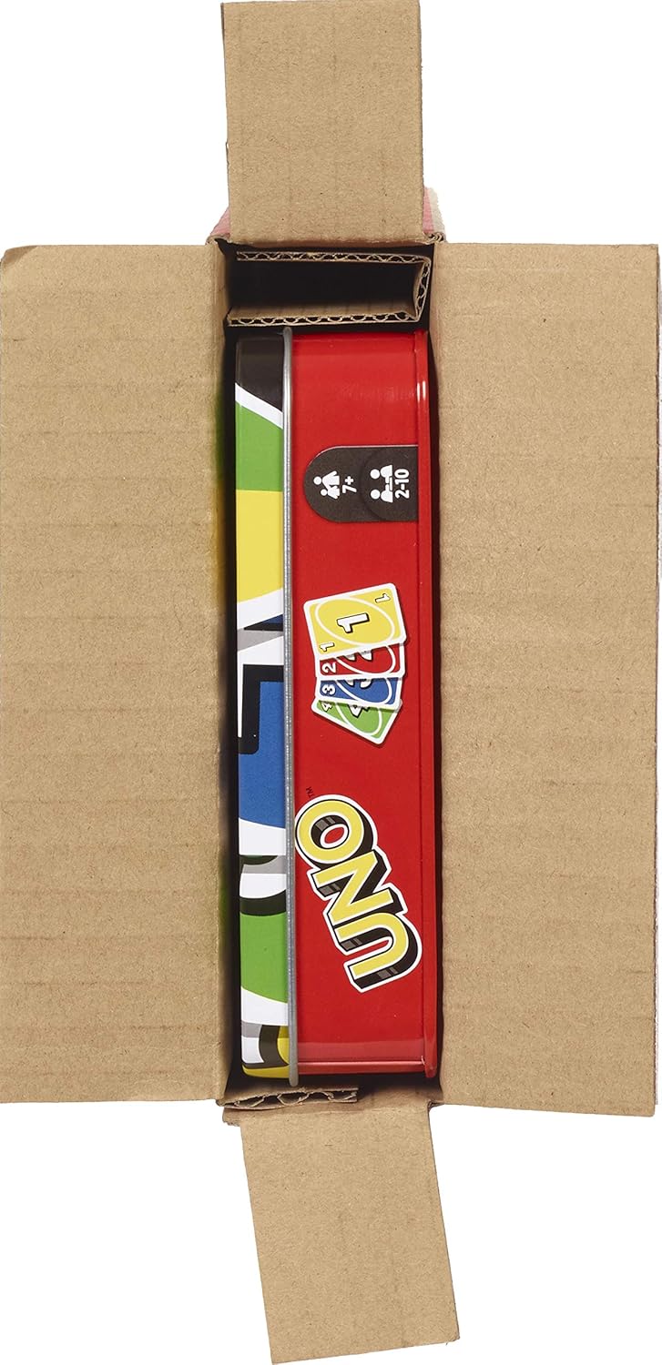 Mattel Games UNO Card Game in Travel & Storage Tin for Kid, Adult & Family