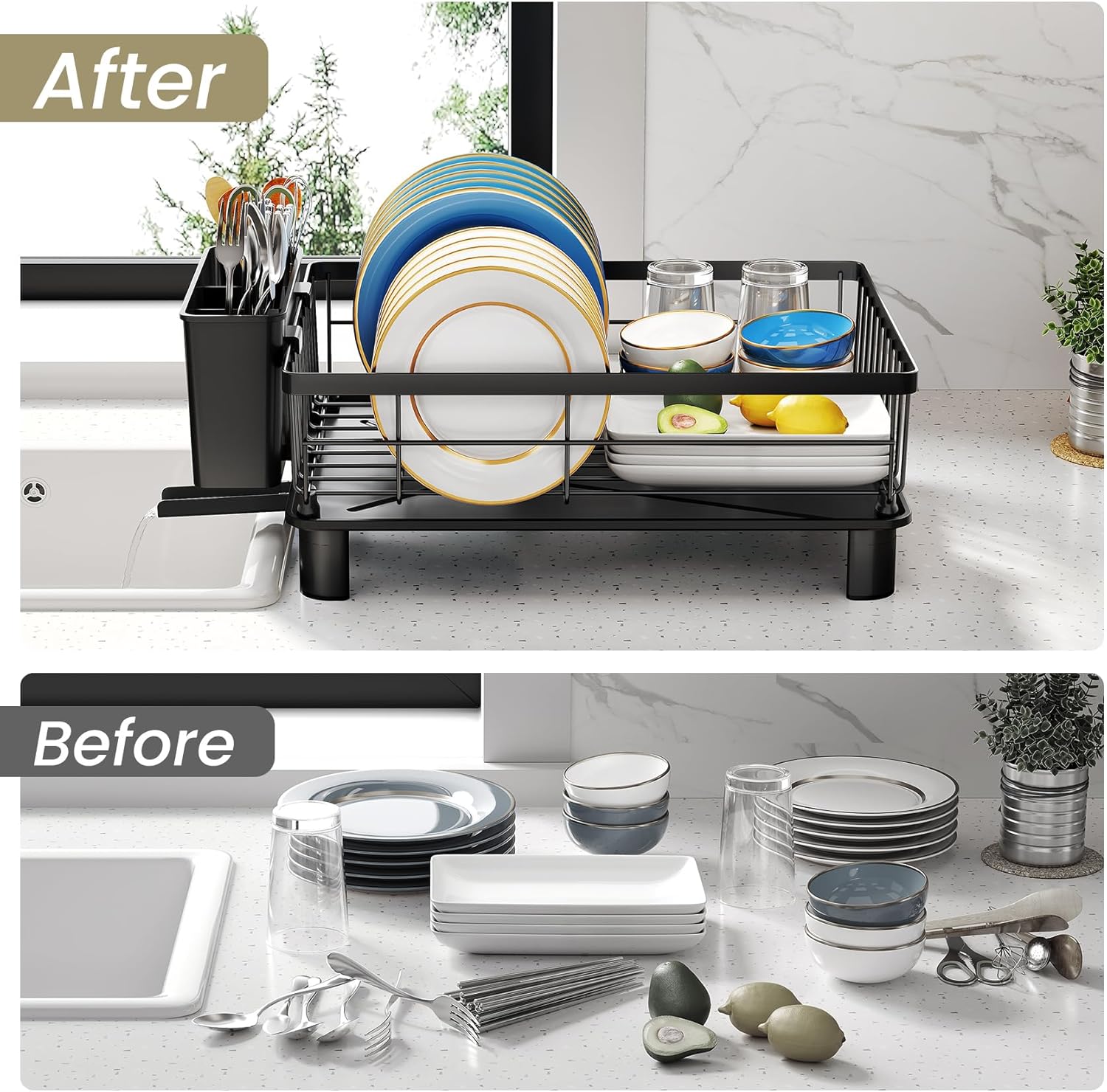 SNTD Dish Drying Rack - Space-Saving Dish Rack for Kitchen Counter, Stainless
