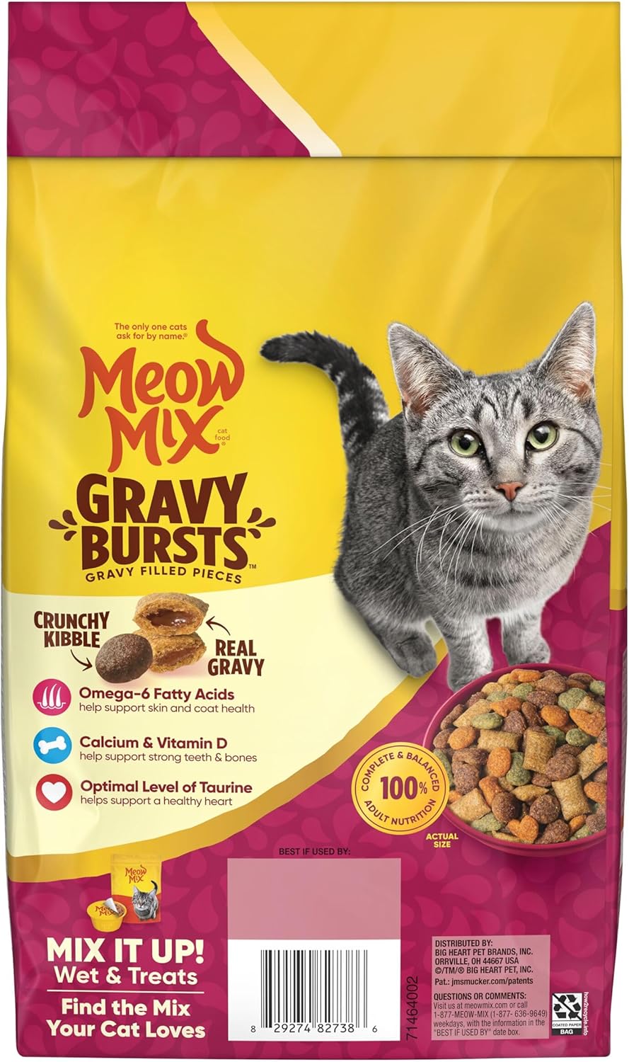 Meow Mix Gravy Bursts, Savory Chicken Flavor Mix, Gravy Filled Dry Cat Food