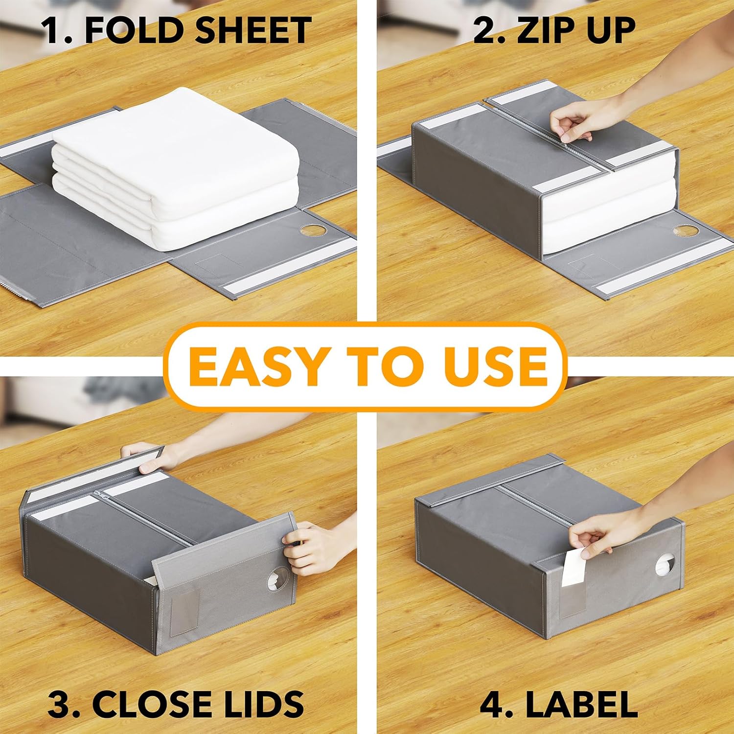 SpaceAid 4 Pack Bed Sheet Organizers and Storage, Foldable Organizer for