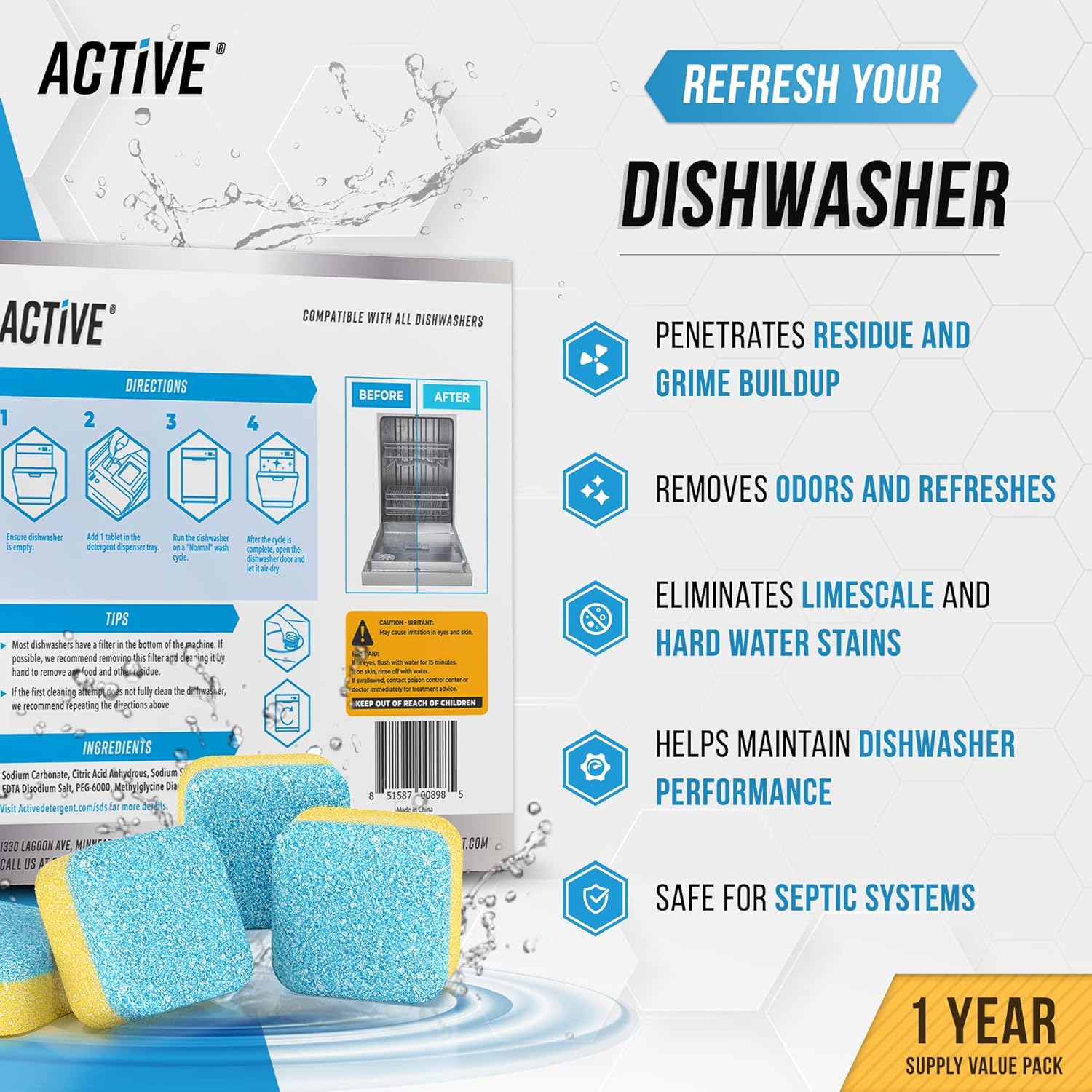 Dishwasher Cleaner And Deodorizer Tablets - 24 Pack Deep Cleaning Descaler