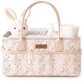 Konssy Baby Diaper Caddy Organizer, Floral Design with PU Leather Handles
