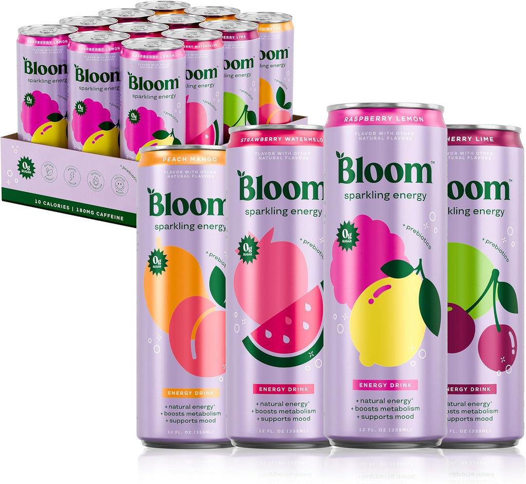 Bloom Nutrition Sparkling Energy Drink - Variety Pack - Natural Caffeine