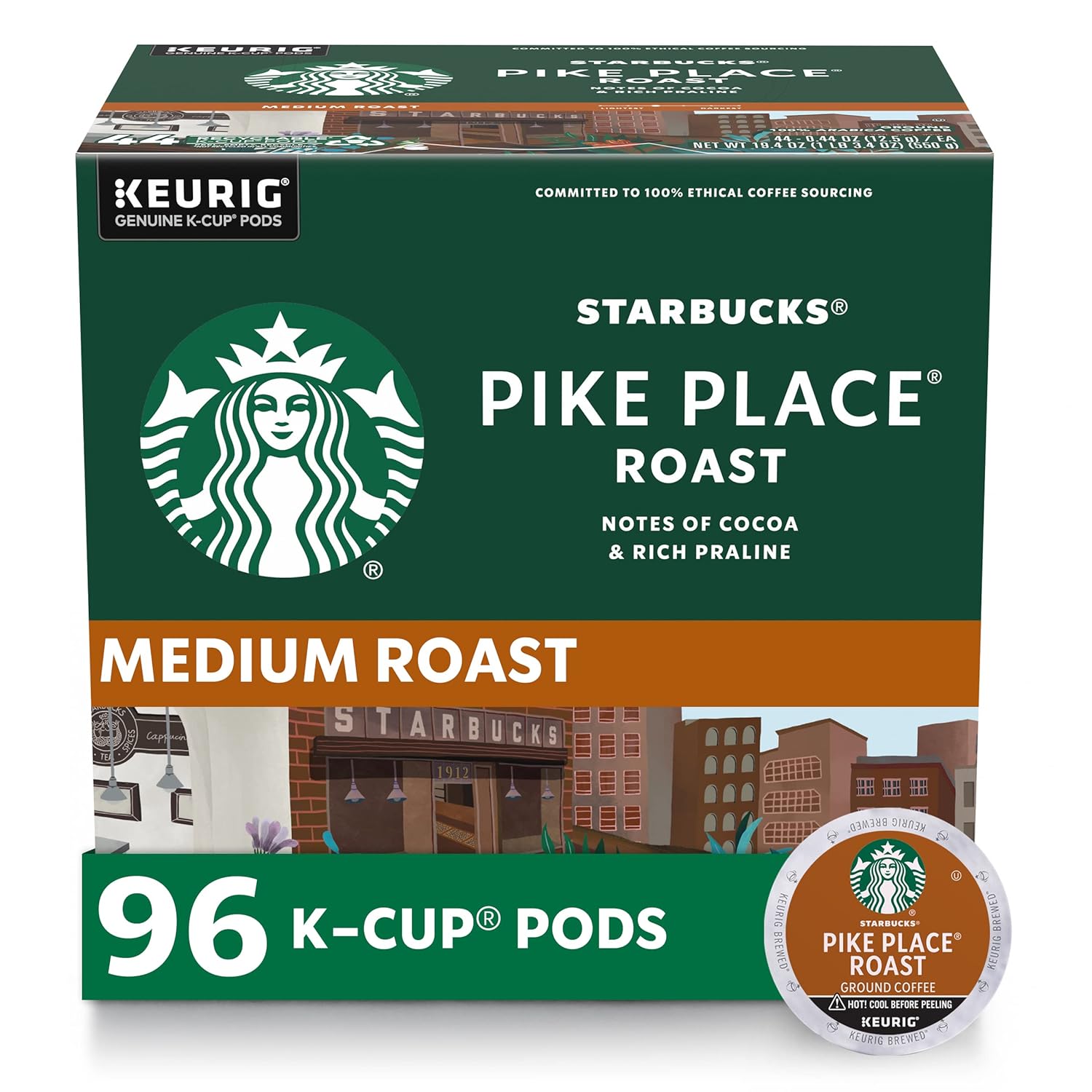 Starbucks K-Cup Coffee Pods, Medium Roast Hot or Iced Coffee, Pike Place