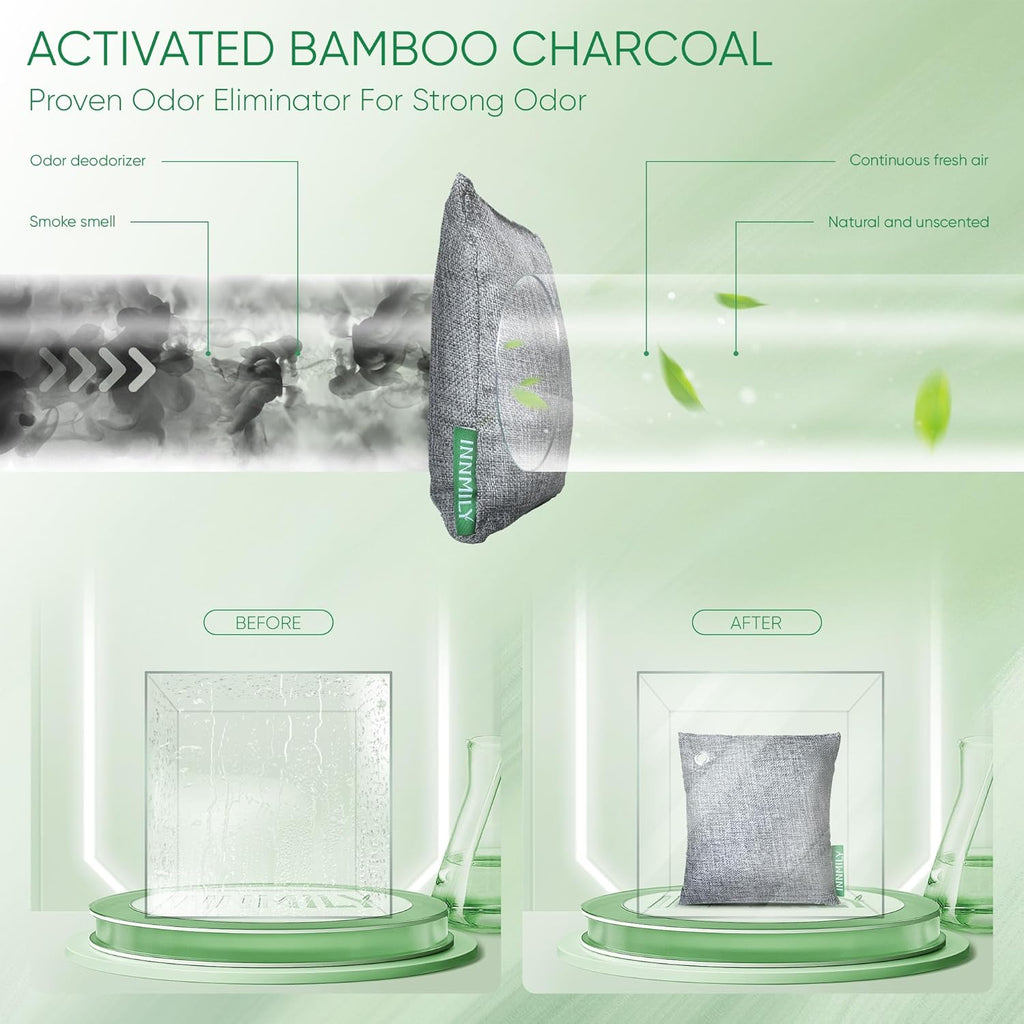 Activated Charcoal Odor Absorber, 6 Pack Natural Shoe Odor Eliminator, Bamboo
